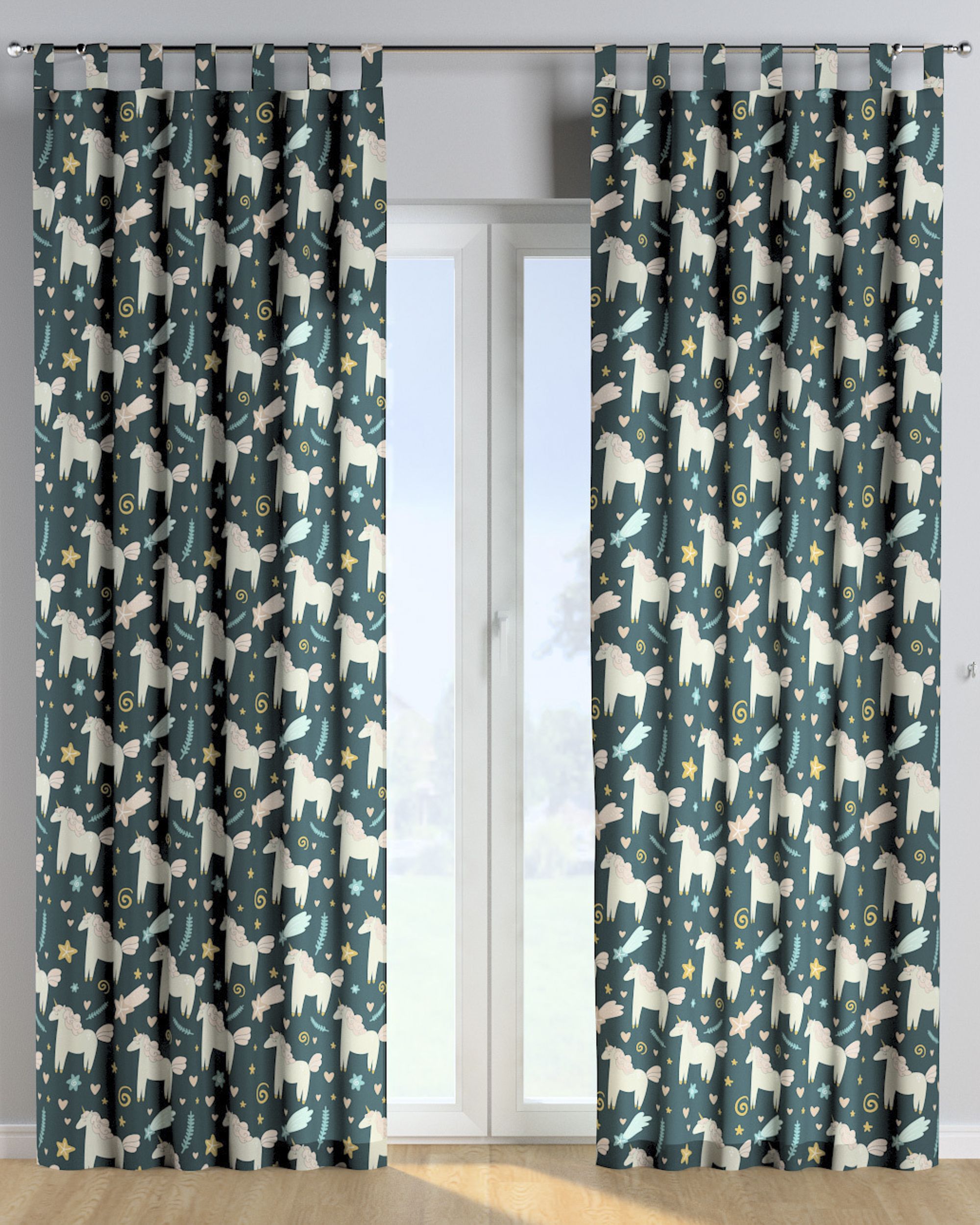 Tab top curtain colour brown fabric patterned