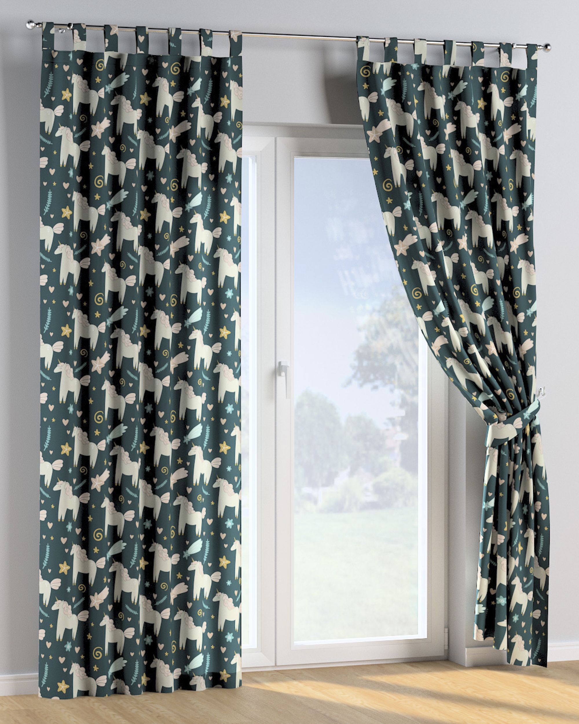 Tab top curtain colour brown fabric patterned (hover)