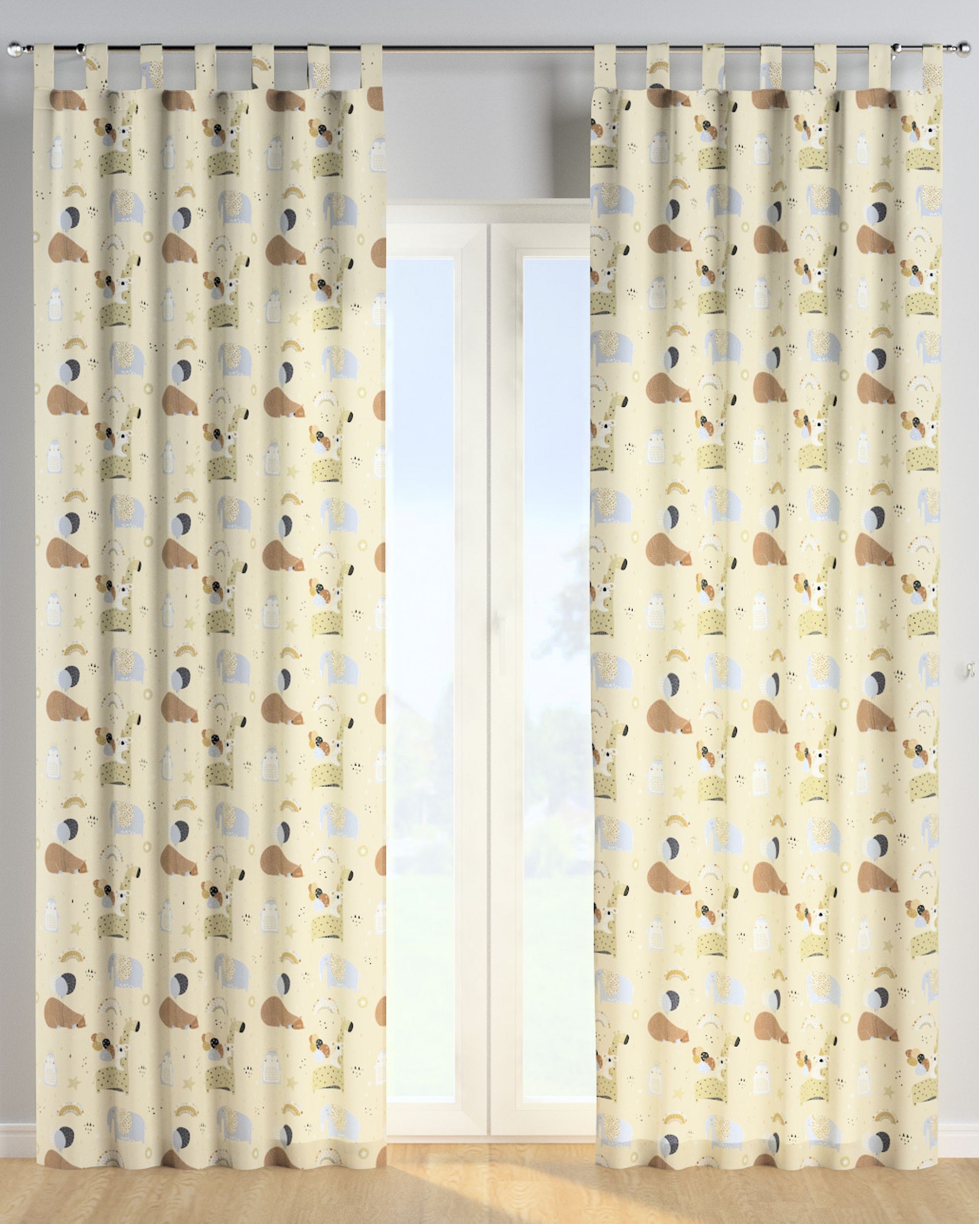 Tab top curtain colour beige fabric patterned