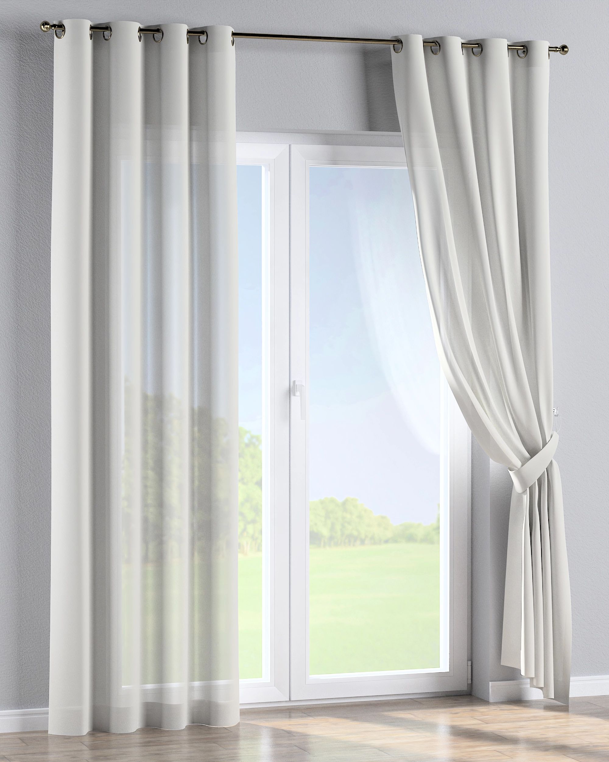 Eyelet curtain colour cream fabric semi-sheer, structured (hover)