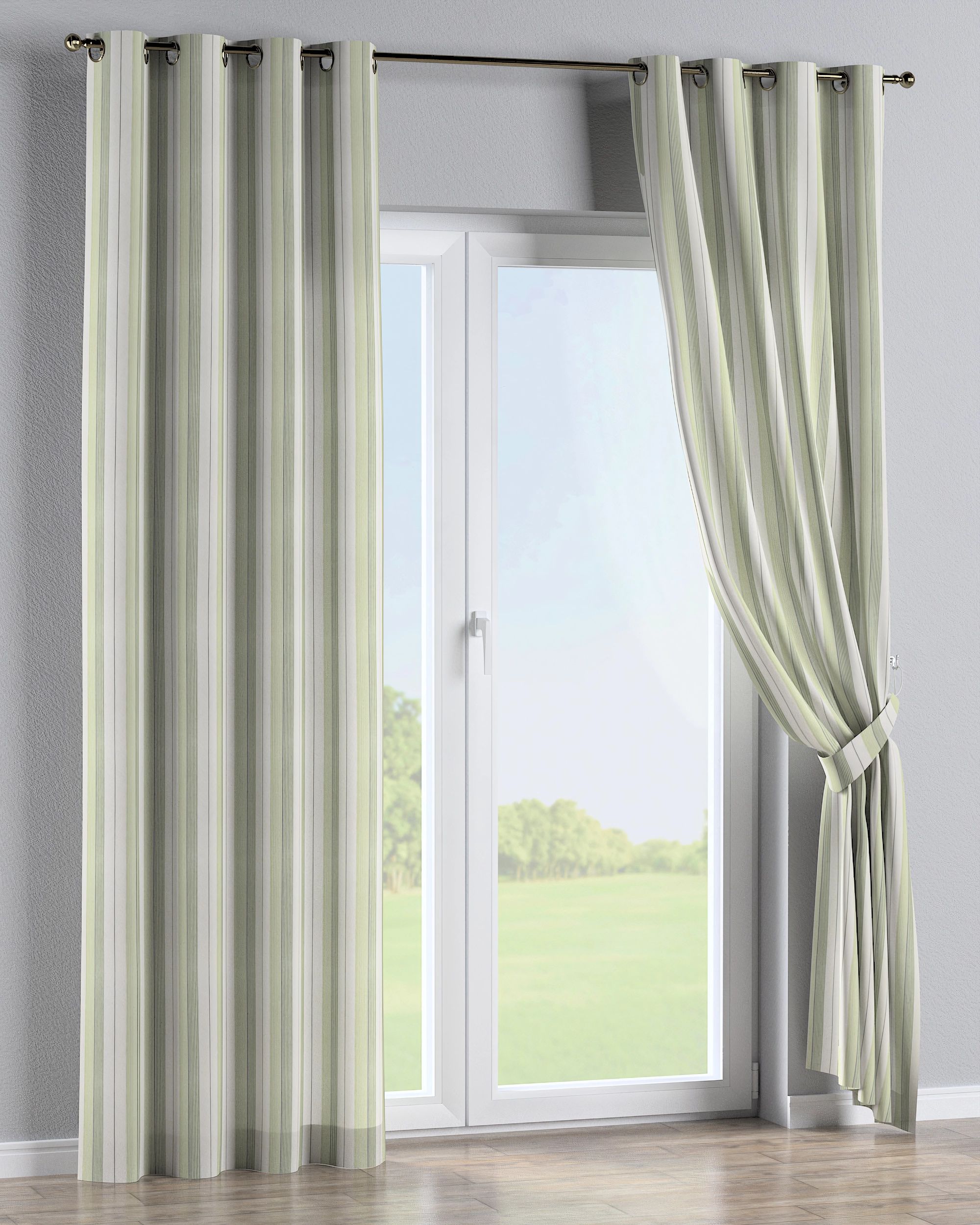 Eyelet curtain colour green fabric structured, patterned (hover)