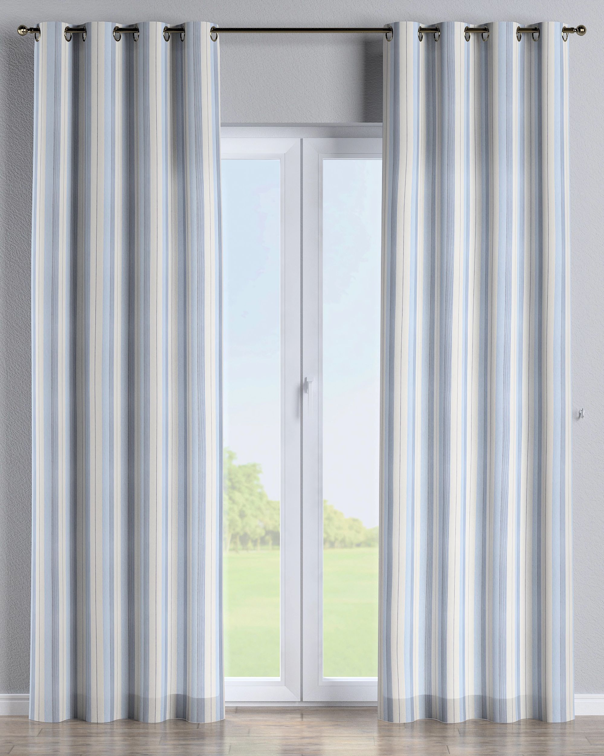 Eyelet curtain colour blue fabric structured, patterned