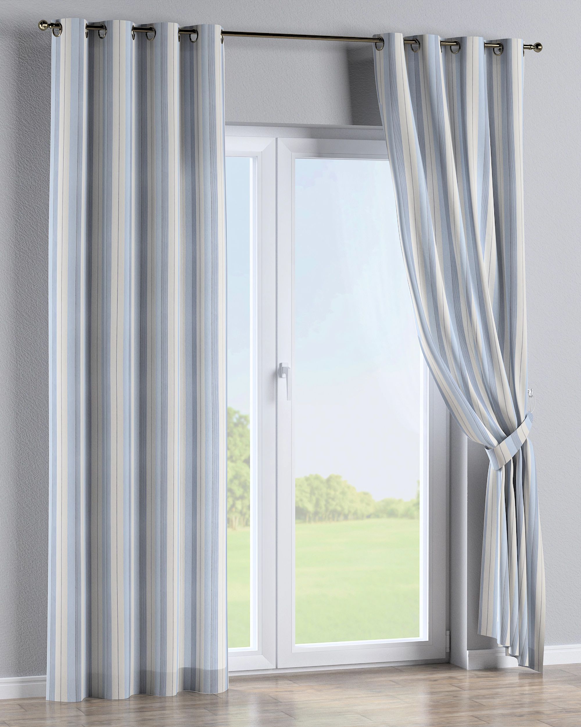 Eyelet curtain colour blue fabric structured, patterned (hover)