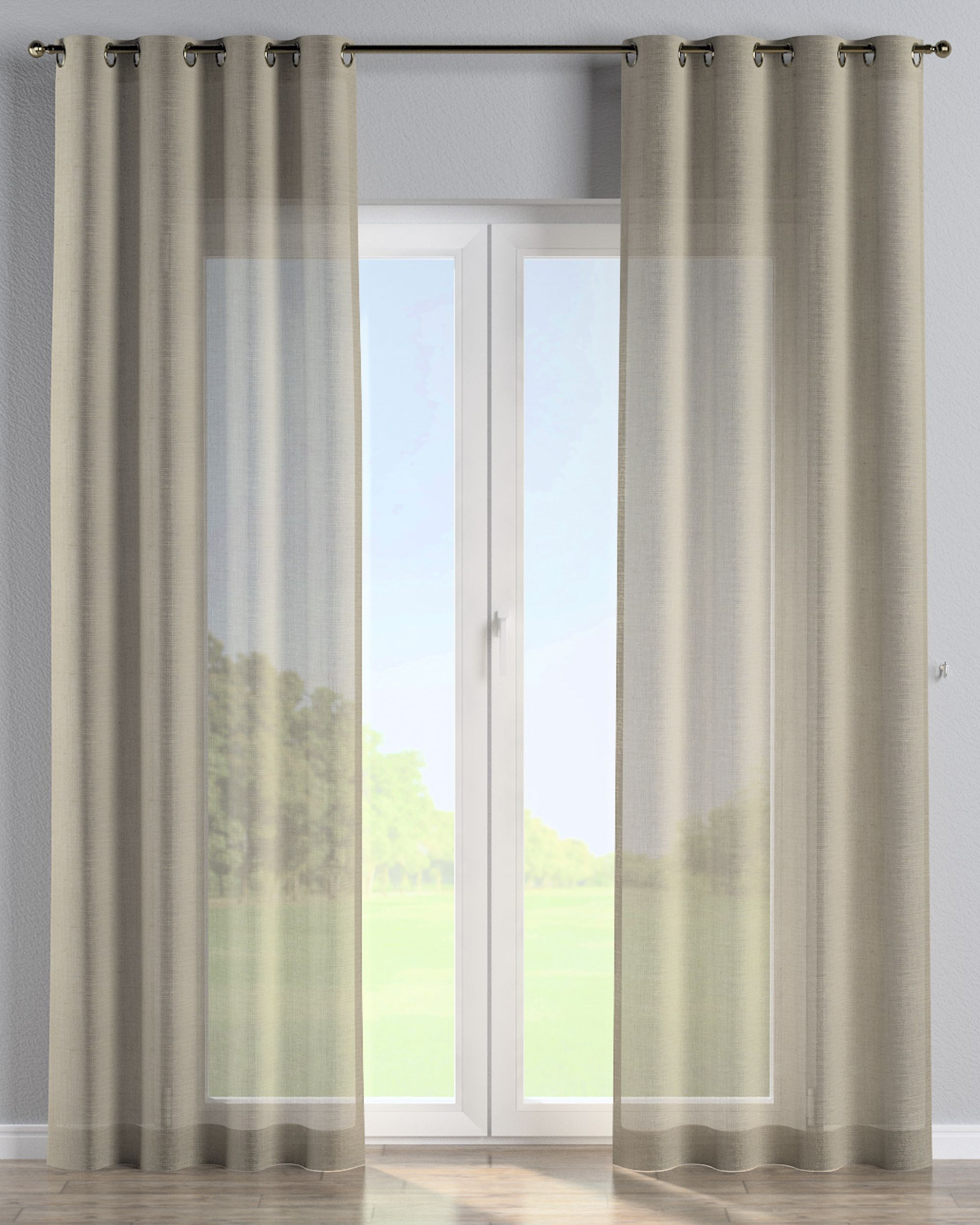 Eyelet curtain colour beige fabric semi-sheer, gloss, structured