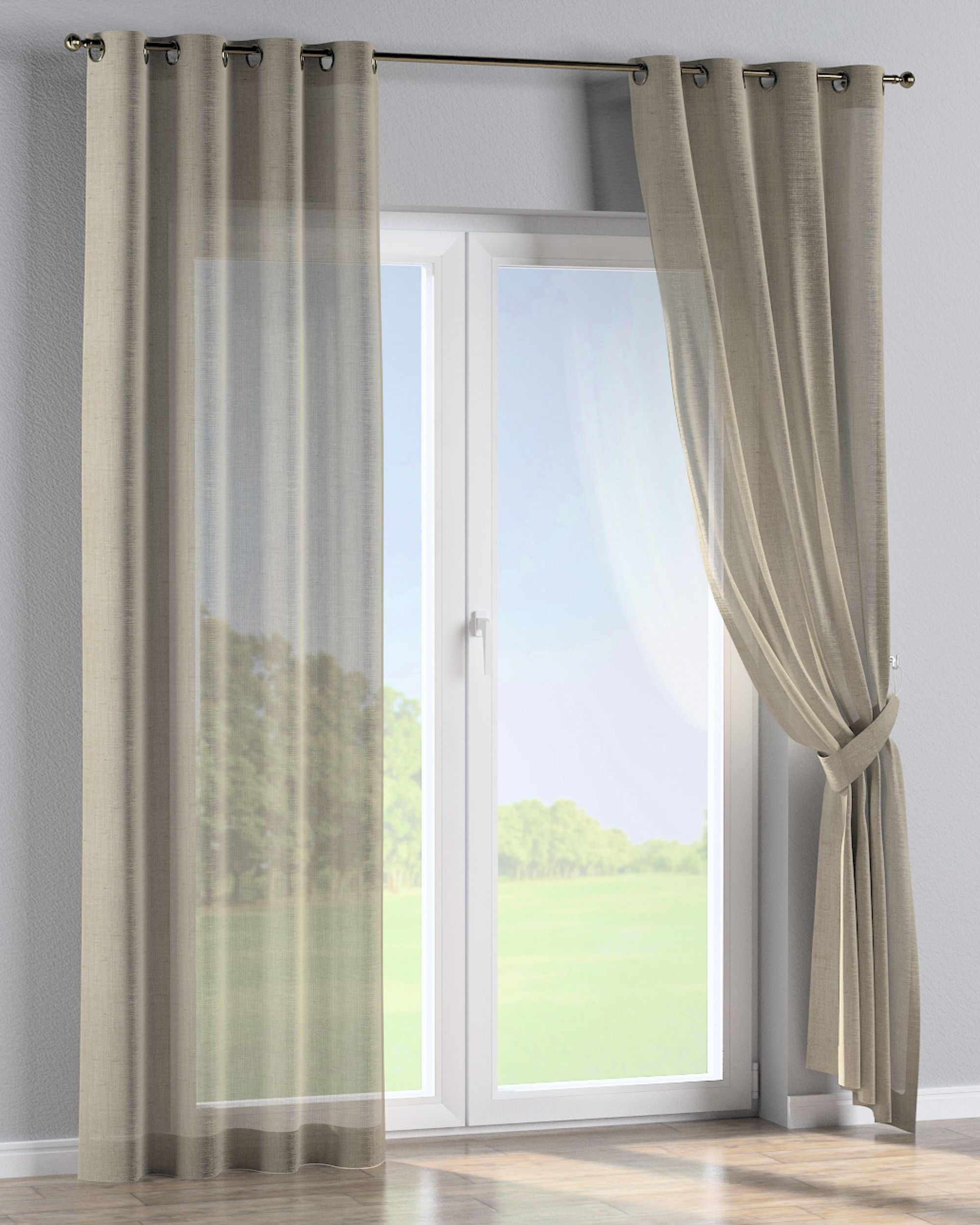 Eyelet curtain colour beige fabric semi-sheer, gloss, structured (hover)
