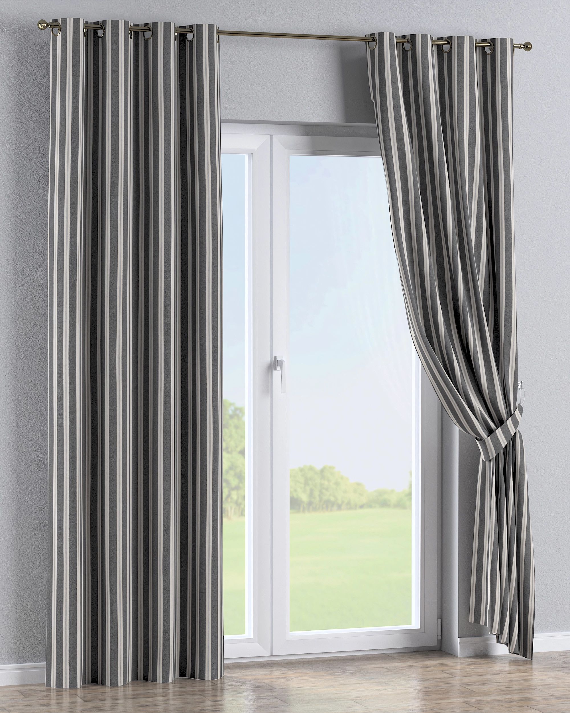 Eyelet curtain colour black fabric structured, patterned (hover)