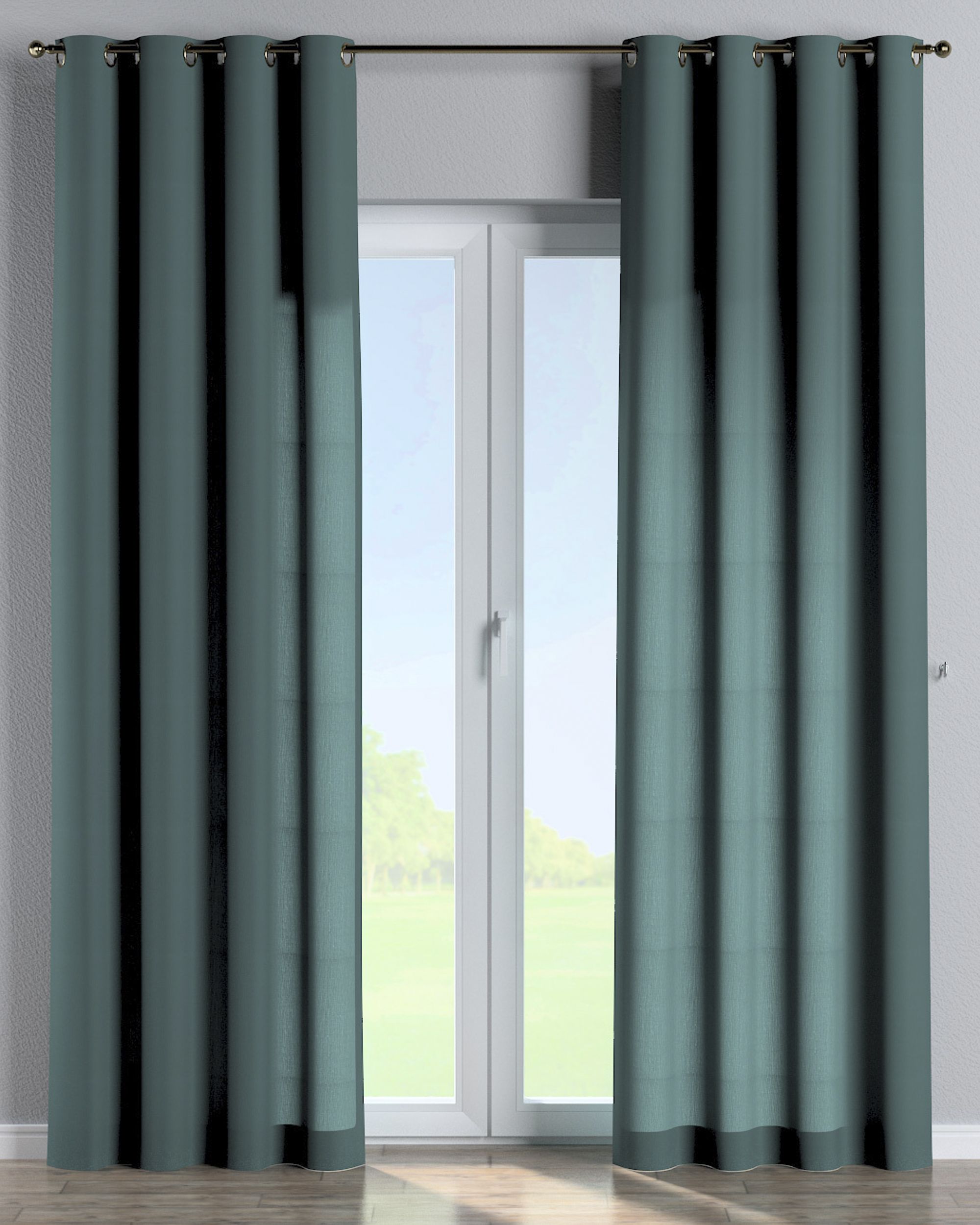 Eyelet curtain colour green fabric semi-sheer, structured