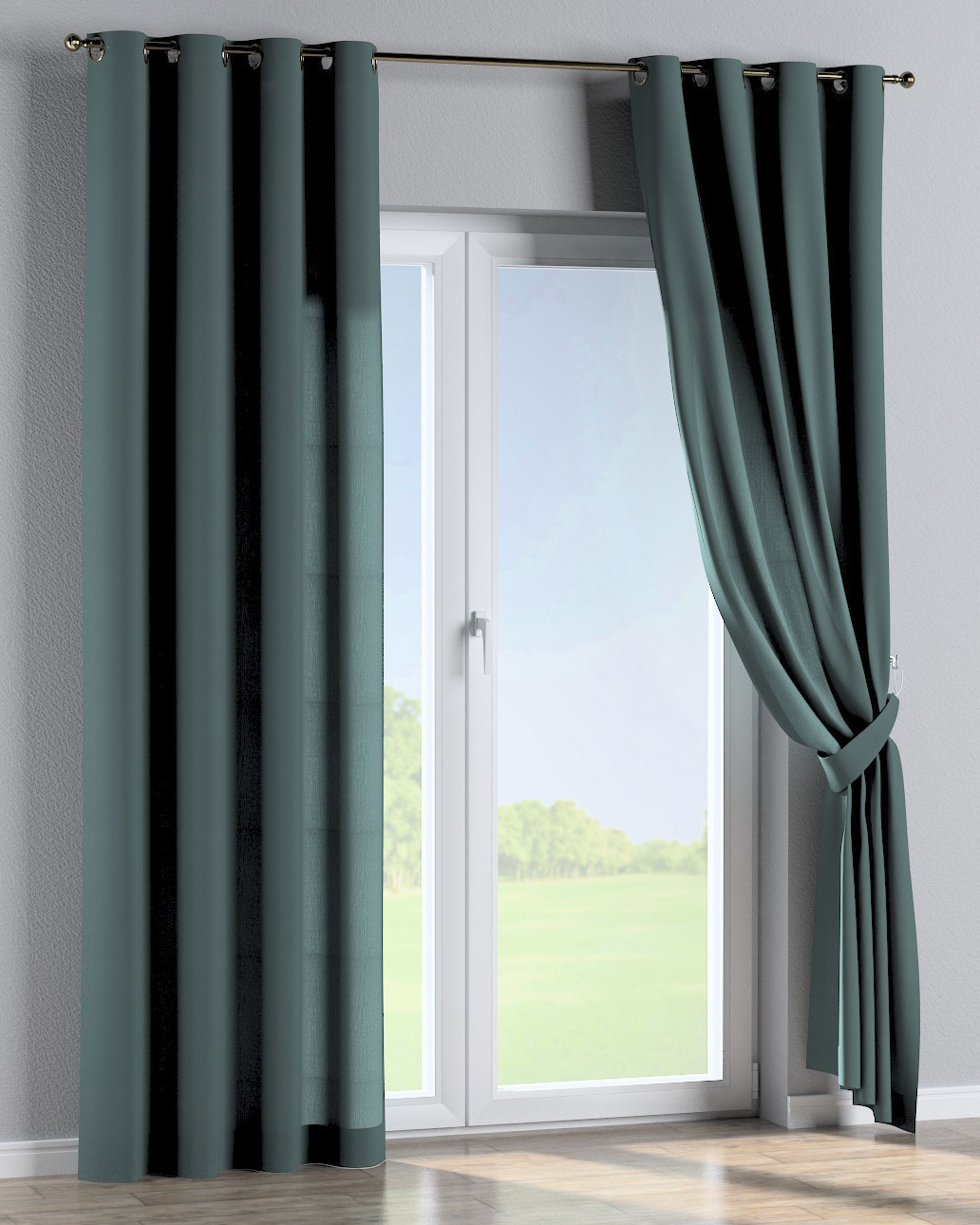 Eyelet curtain colour green fabric semi-sheer, structured (hover)