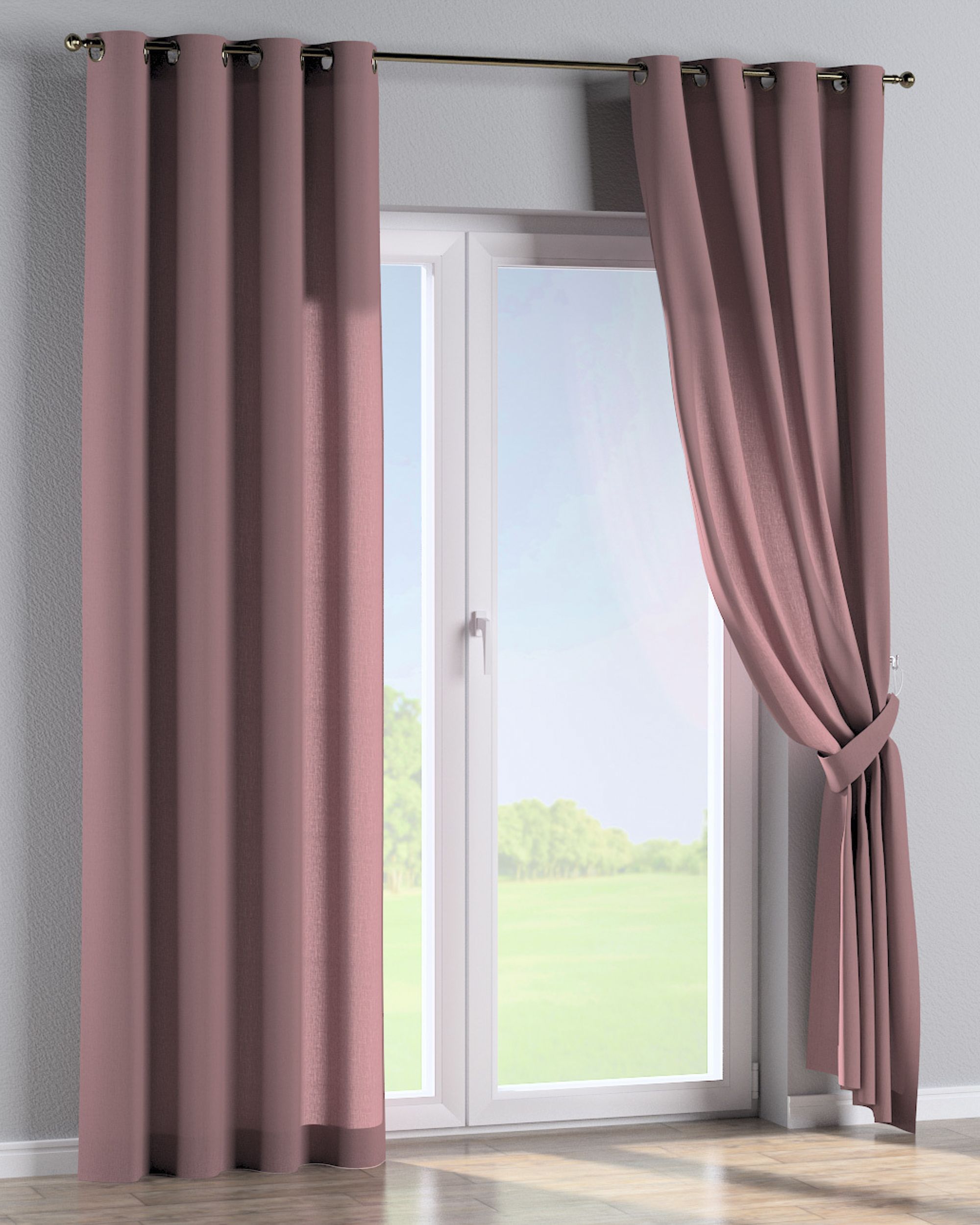 Eyelet curtain colour pink fabric semi-sheer, structured (hover)