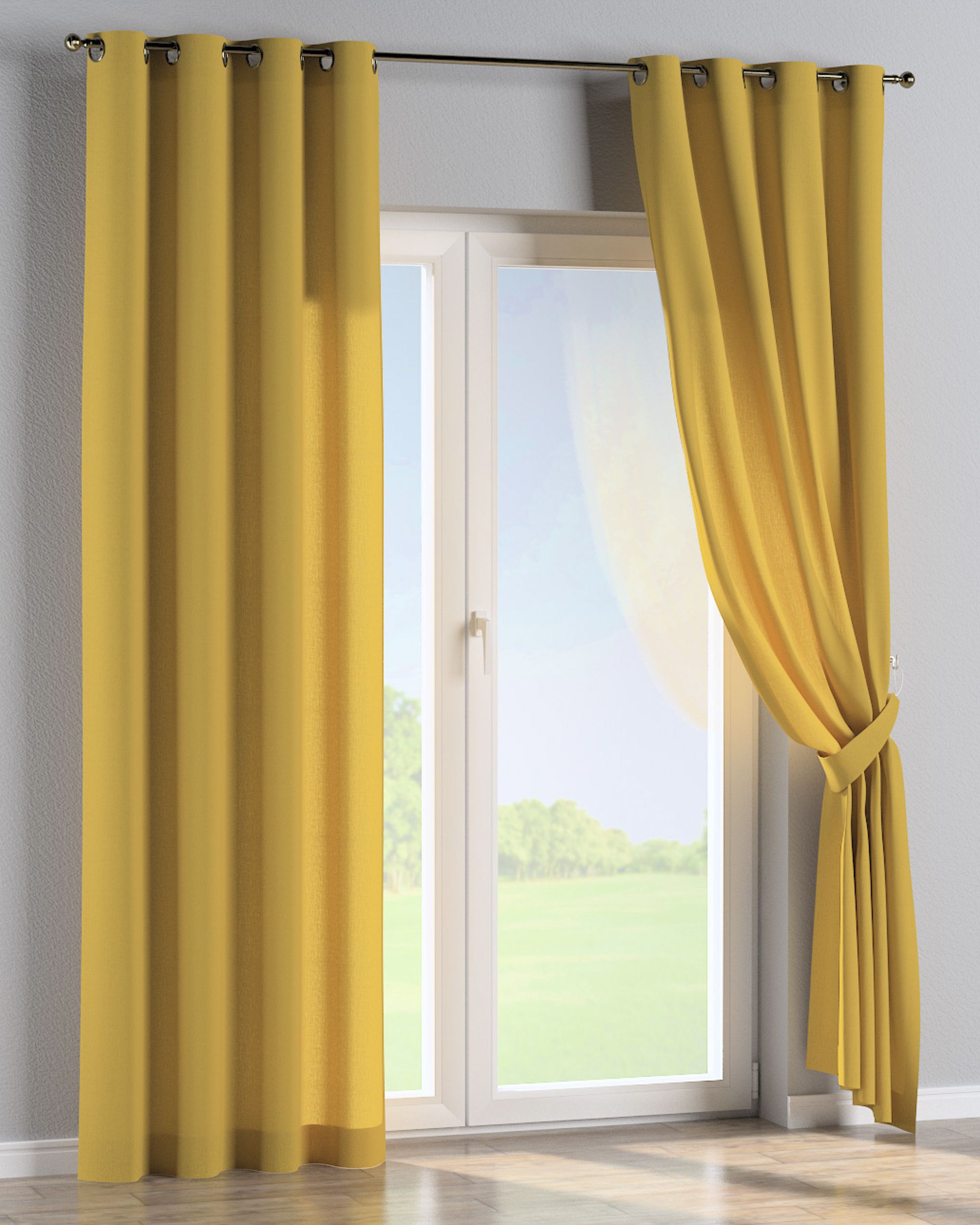 Eyelet curtain colour yellow fabric semi-sheer, structured (hover)
