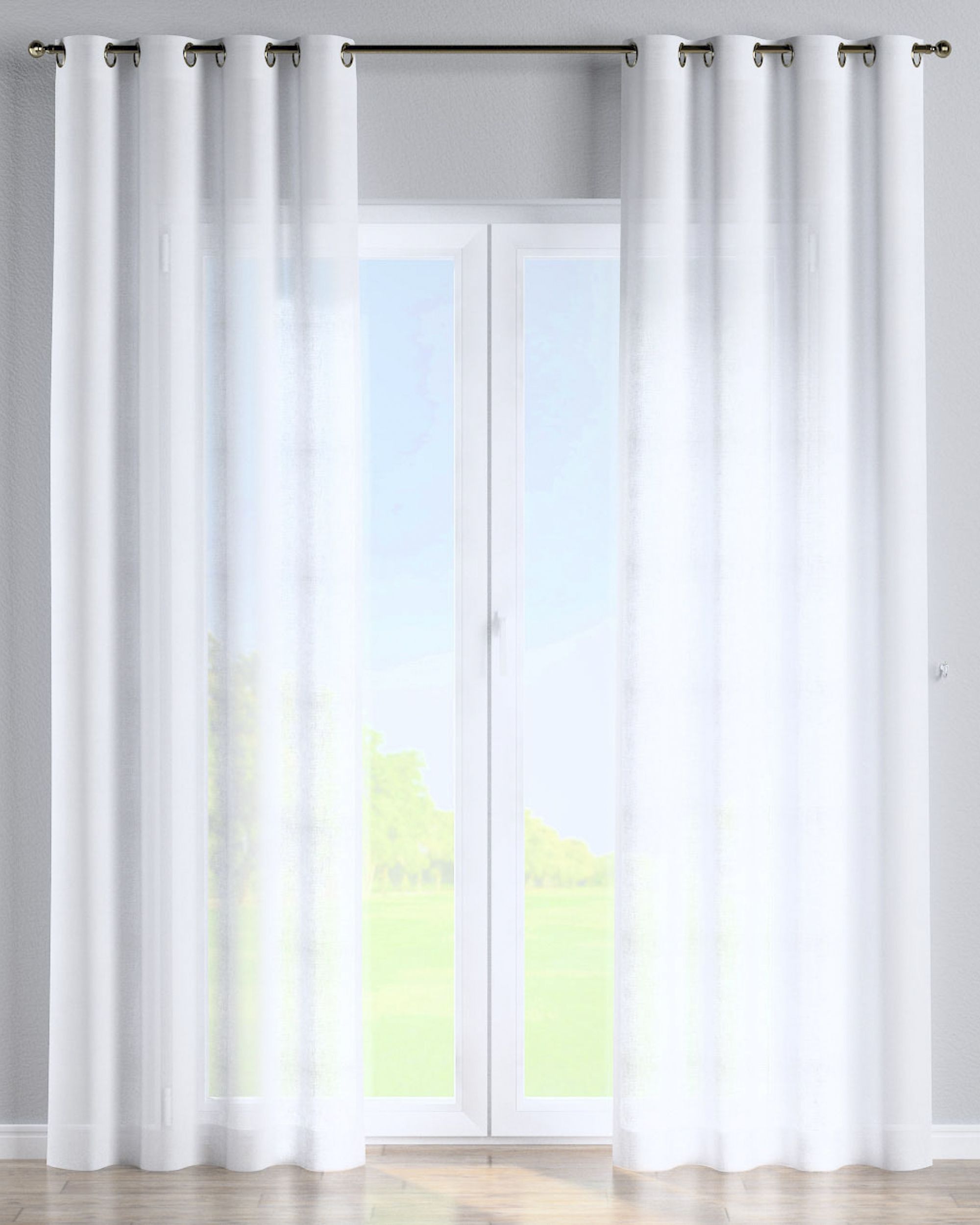 Eyelet curtain colour white fabric semi-sheer, structured