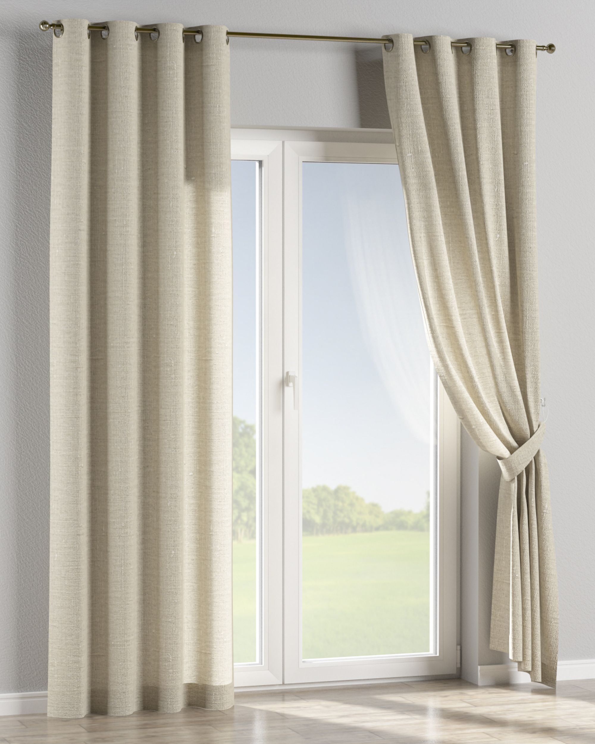 Eyelet curtain colour beige fabric semi-sheer, structured