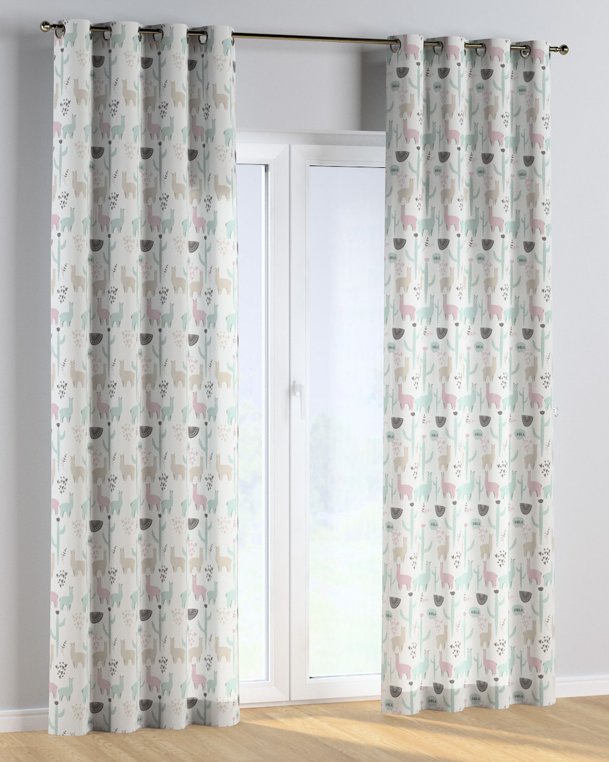 Eyelet curtain colour green fabric patterned
