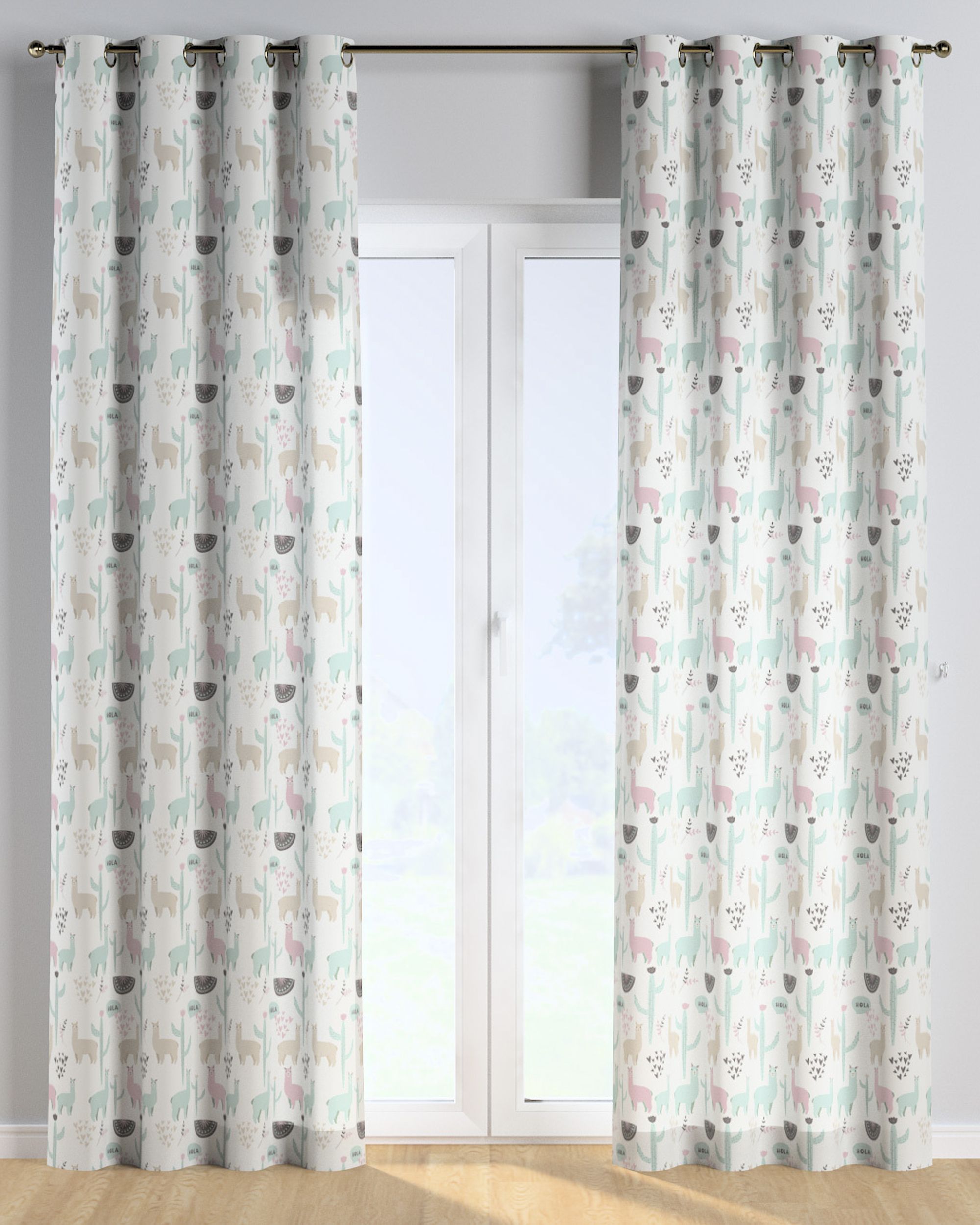 Eyelet curtain colour green fabric patterned (hover)