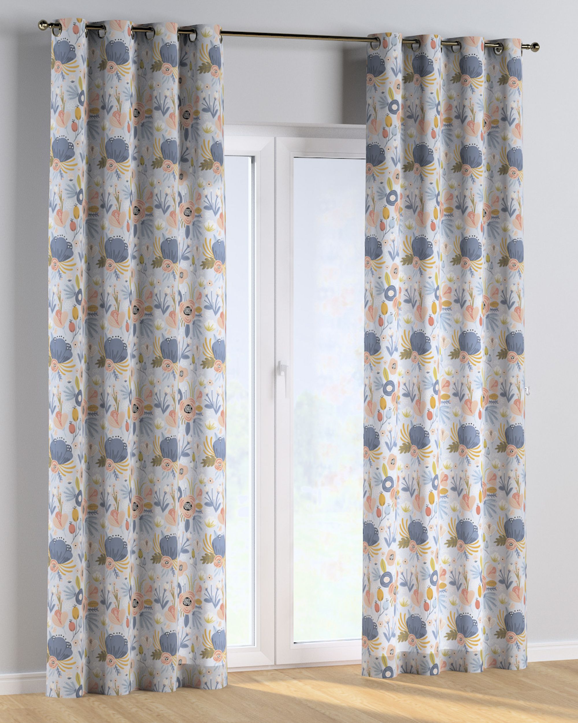 Eyelet curtain colour blue fabric patterned