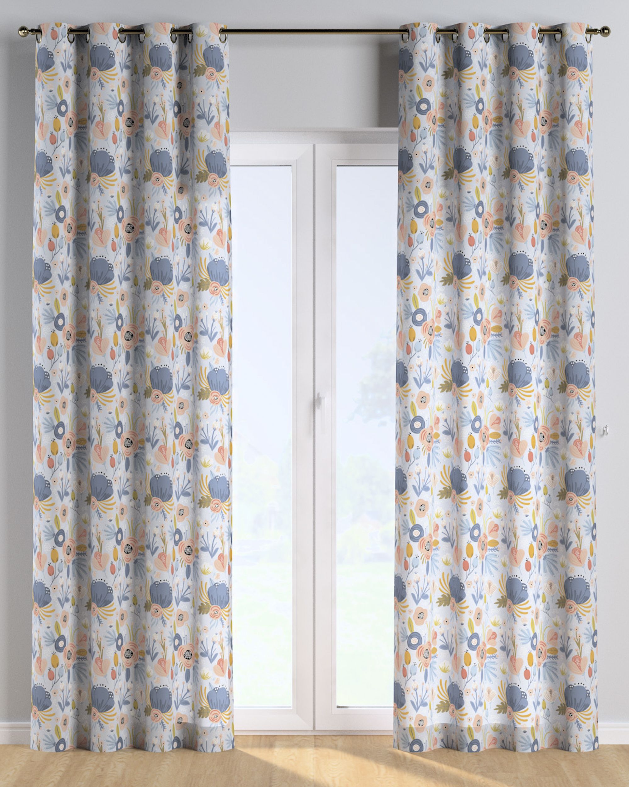 Eyelet curtain colour blue fabric patterned (hover)