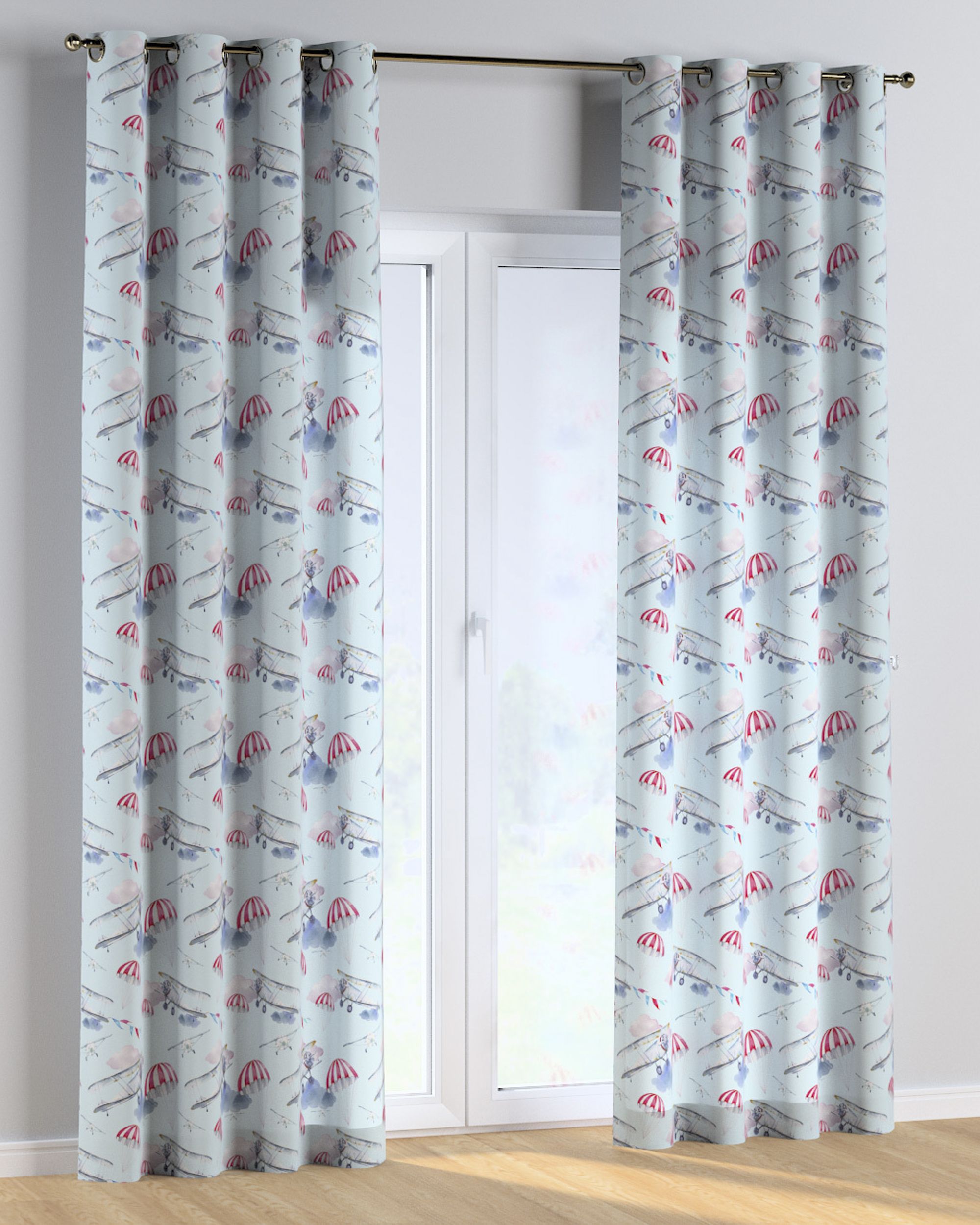 Eyelet curtain colour blue fabric patterned