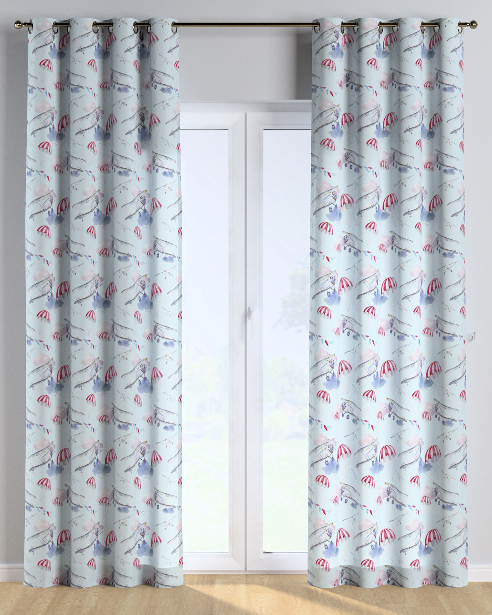 Eyelet curtain colour blue fabric patterned (hover)