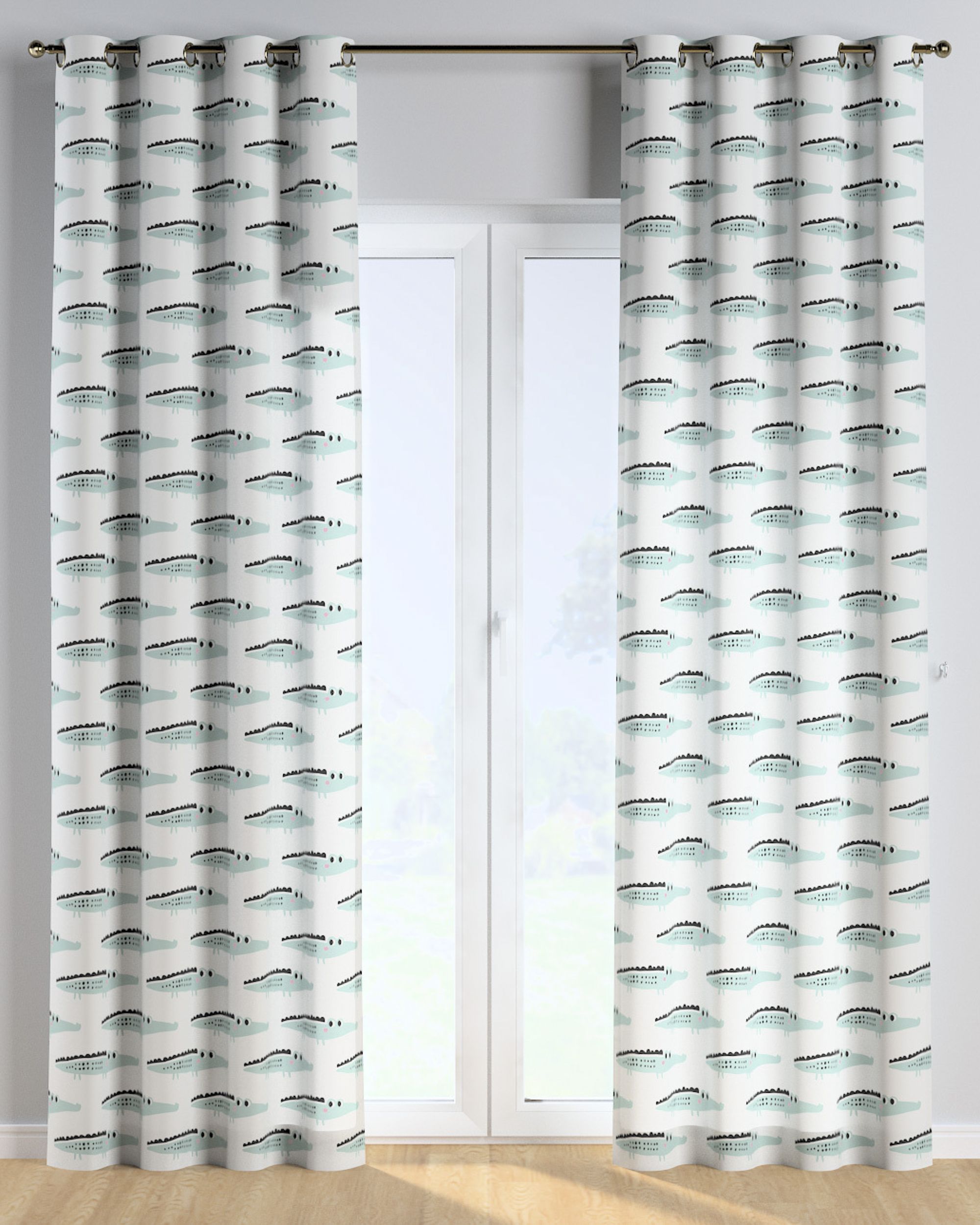 Eyelet curtain colour green fabric patterned (hover)