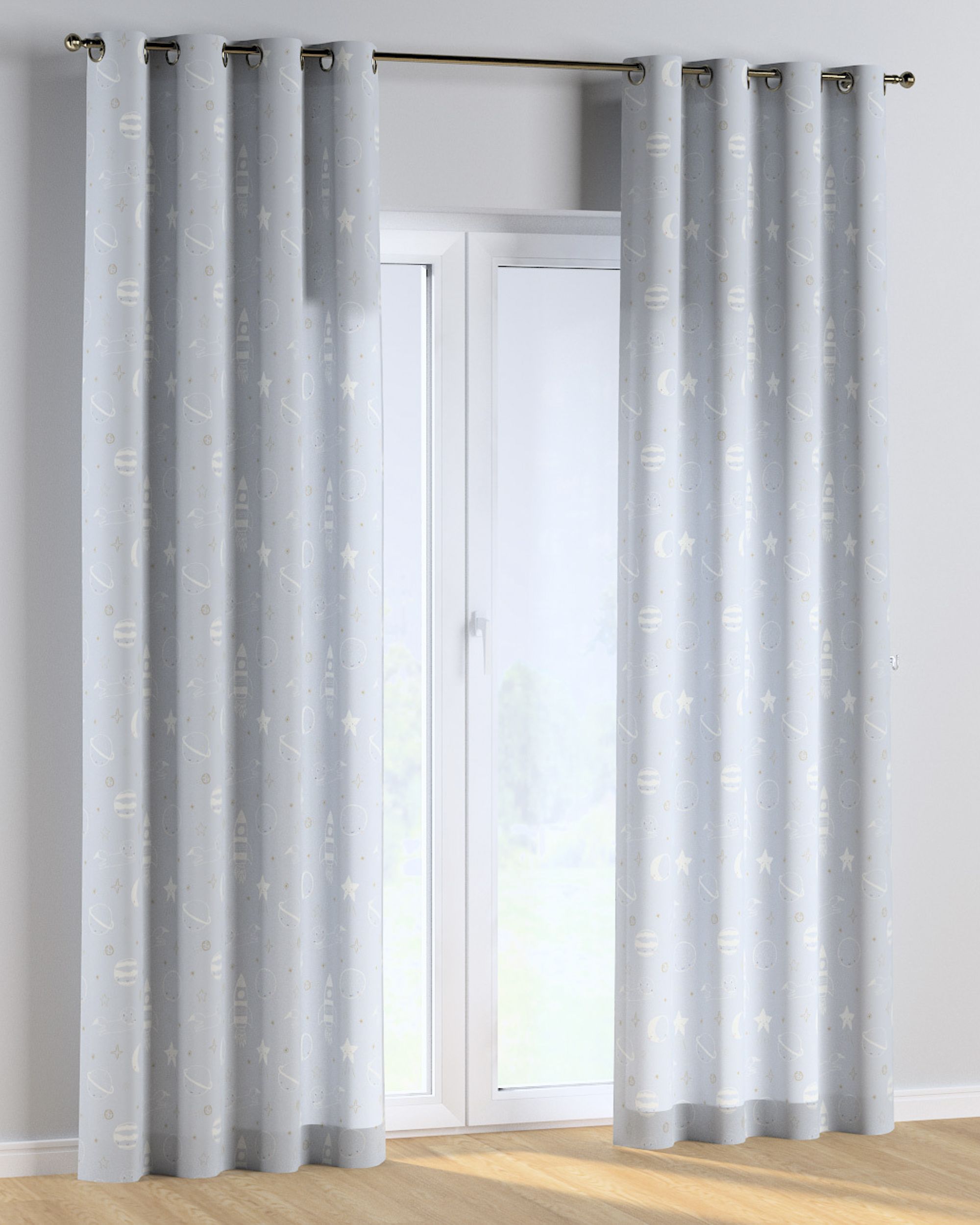 Eyelet curtain colour blue fabric patterned