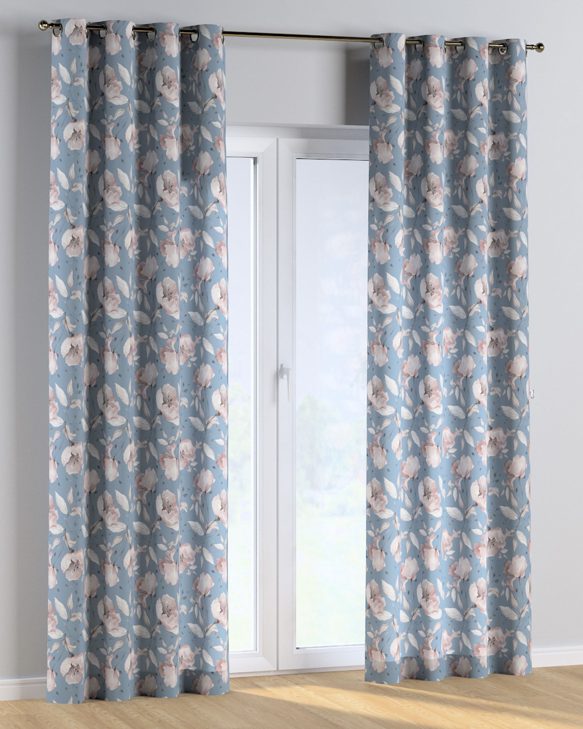 Eyelet curtain colour blue fabric patterned