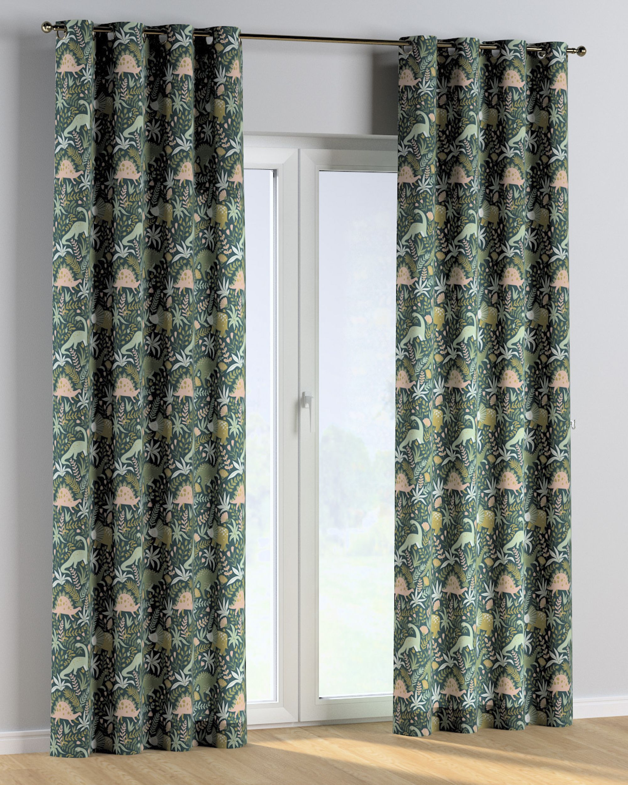 Eyelet curtain colour green fabric patterned