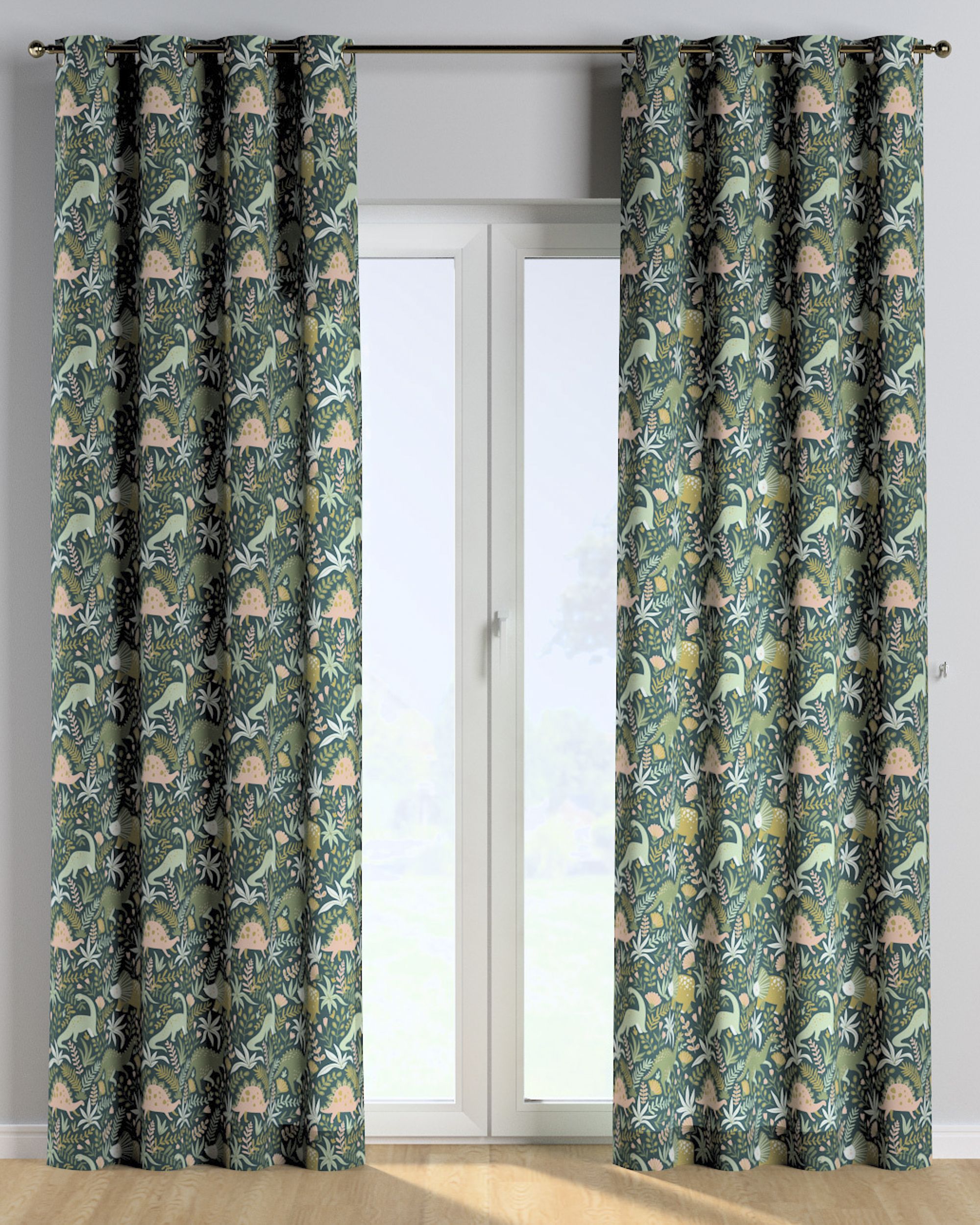 Eyelet curtain colour green fabric patterned (hover)