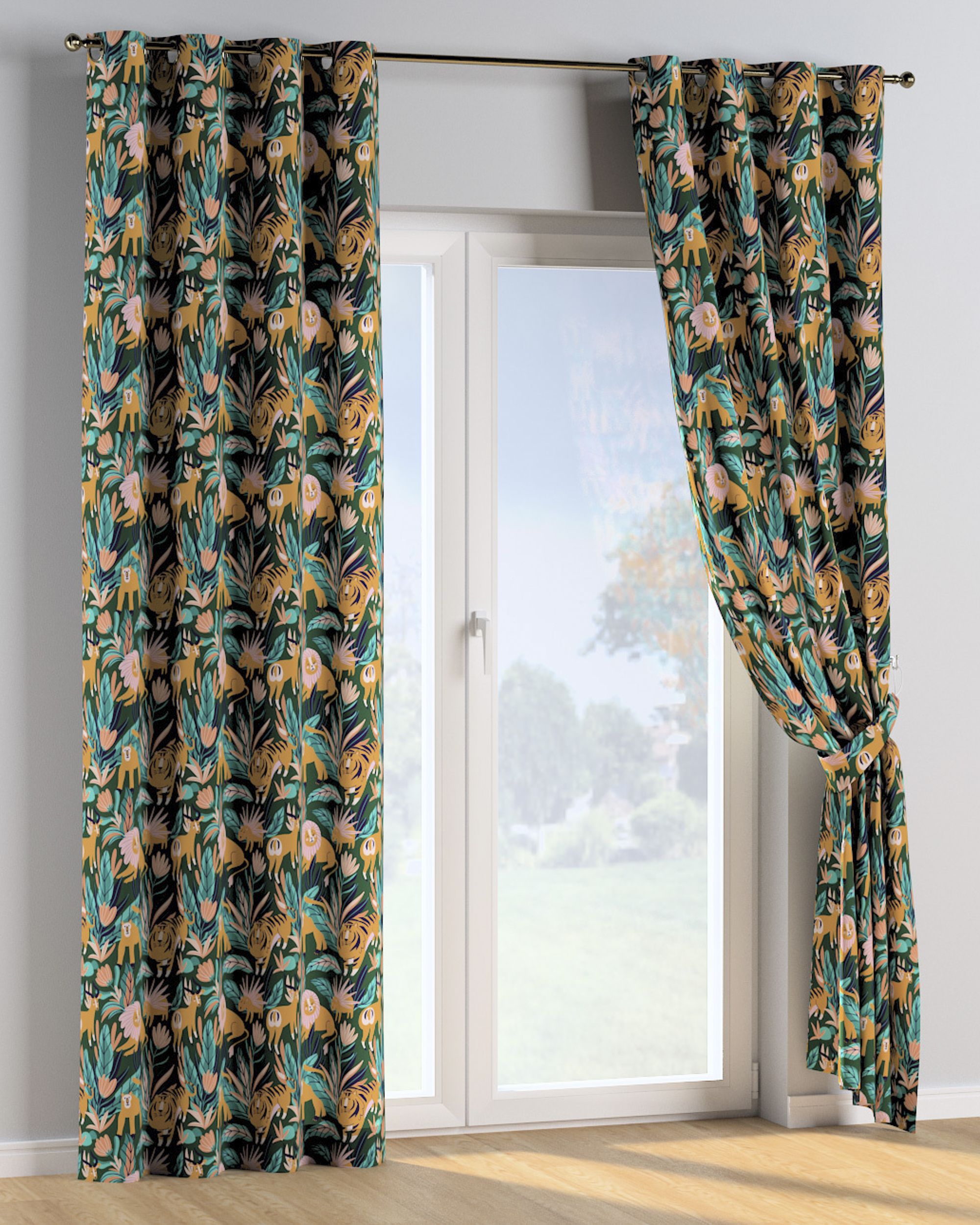 Eyelet curtain colour orange fabric patterned (hover)