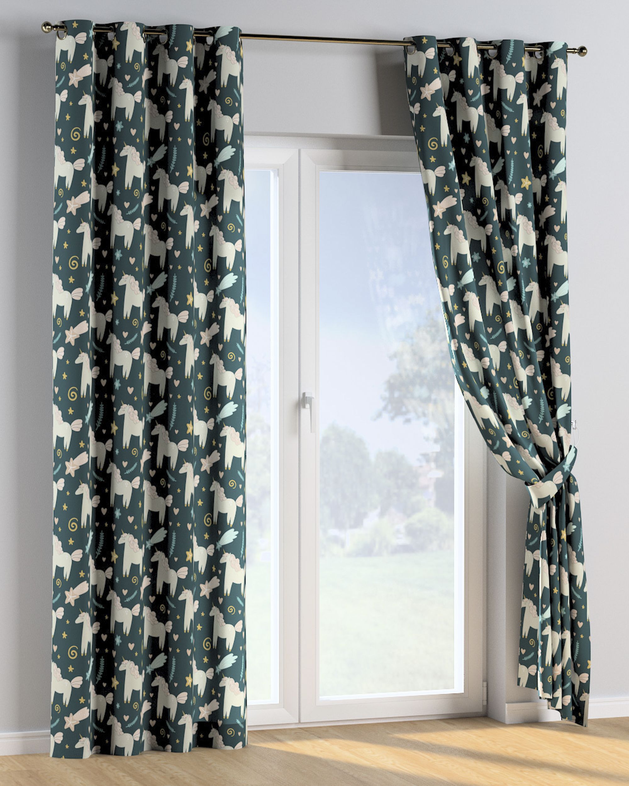 Eyelet curtain colour brown fabric patterned (hover)