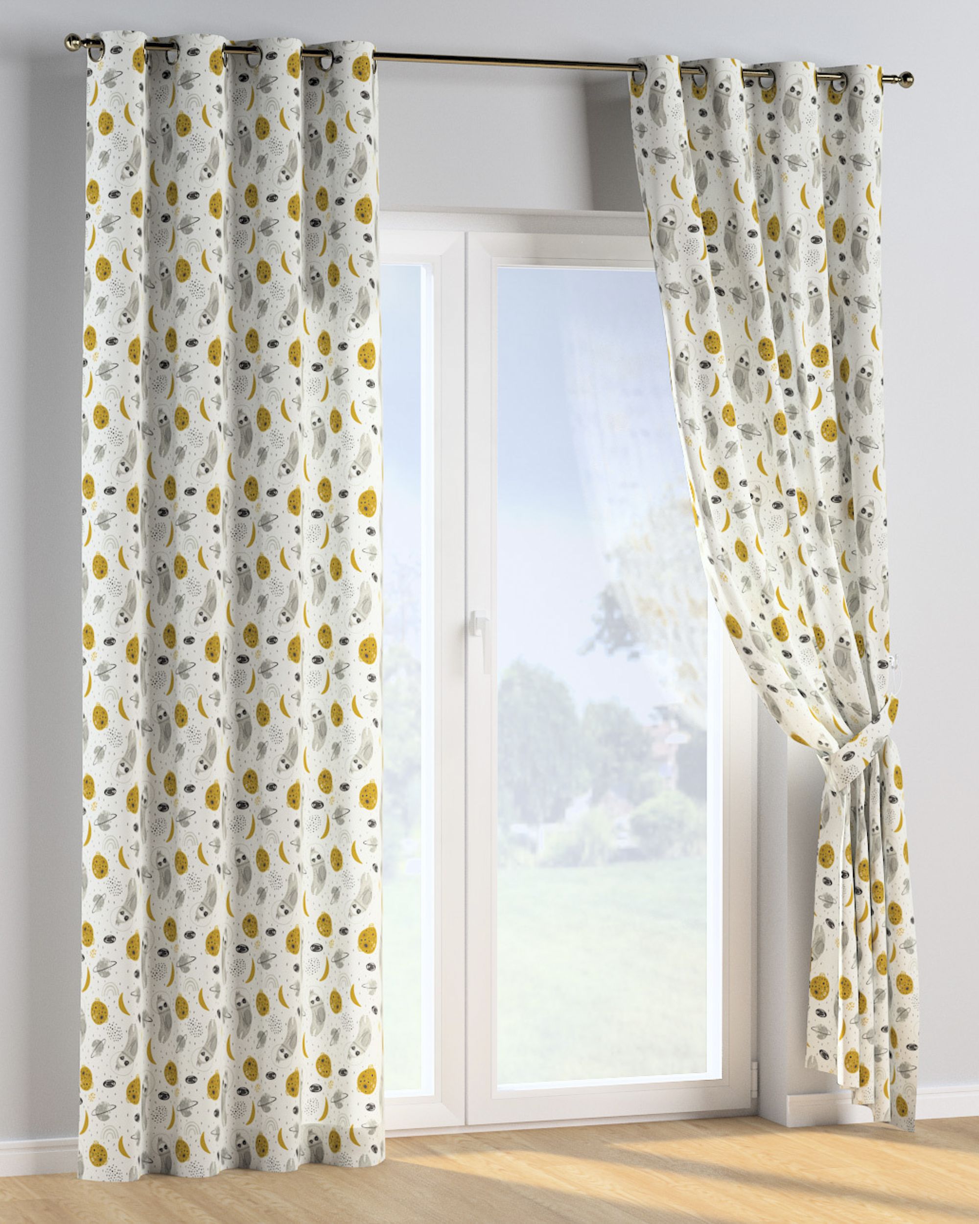 Eyelet curtain colour white fabric patterned (hover)