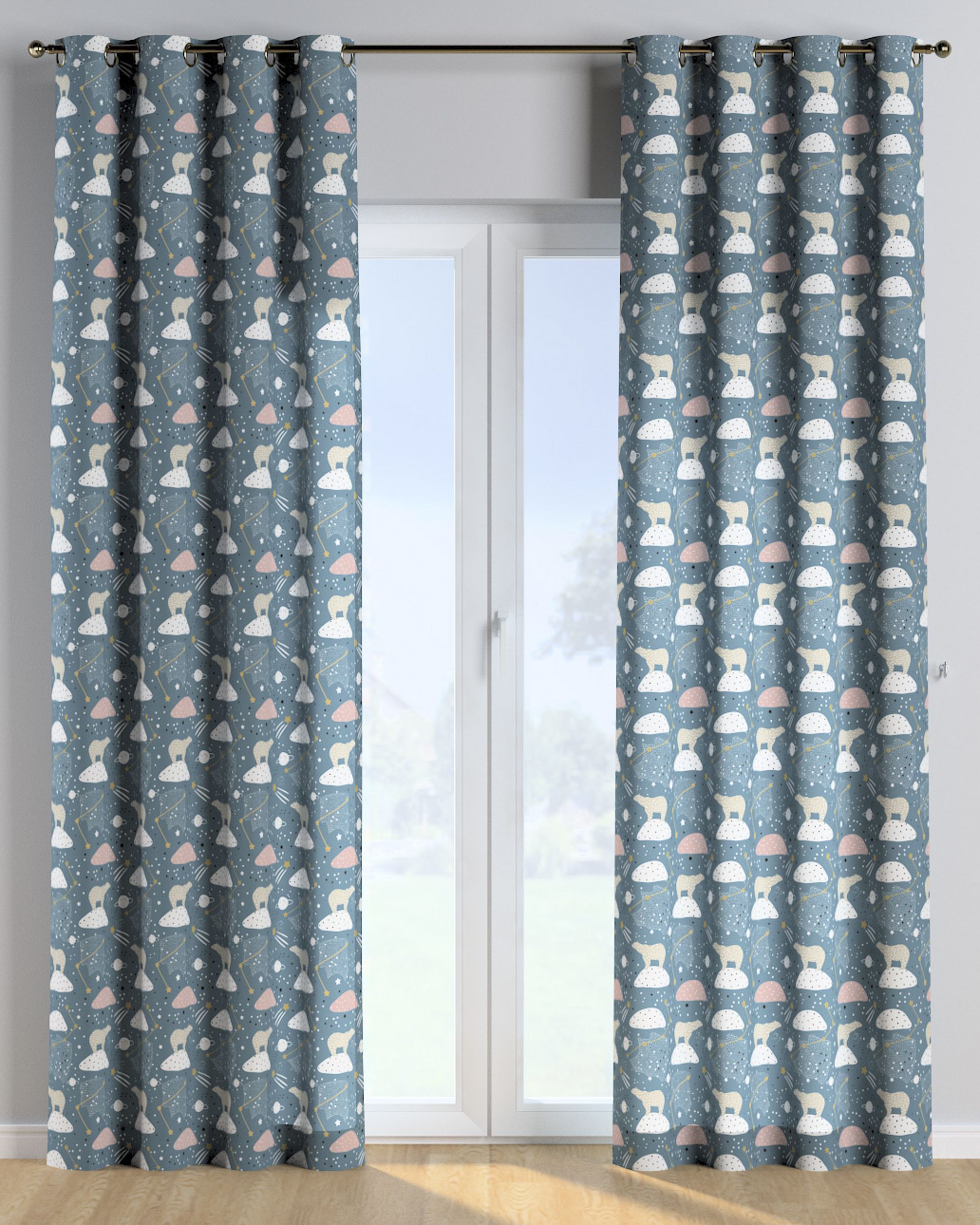Eyelet curtain colour blue fabric patterned