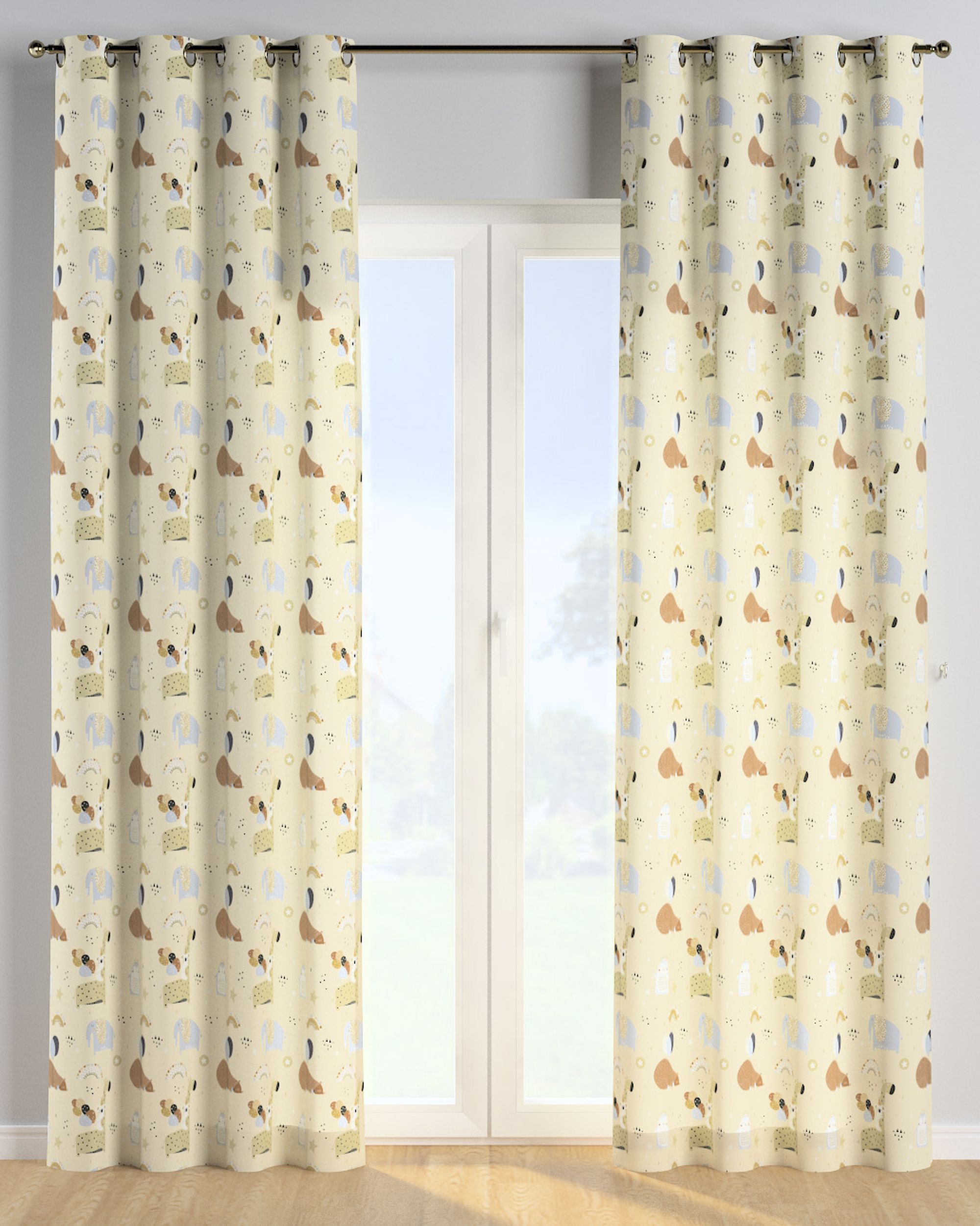 Eyelet curtain colour beige fabric patterned