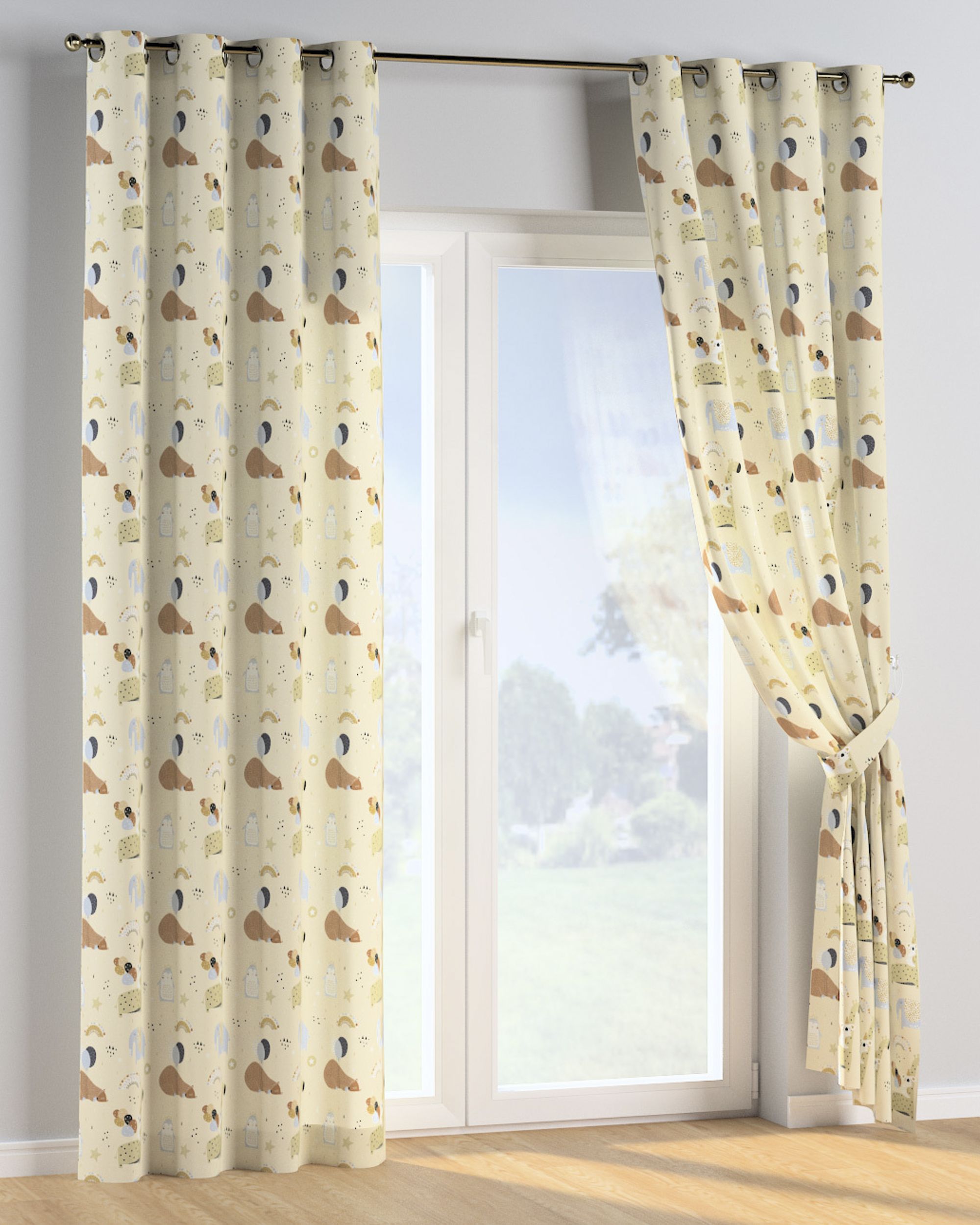 Eyelet curtain colour beige fabric patterned (hover)