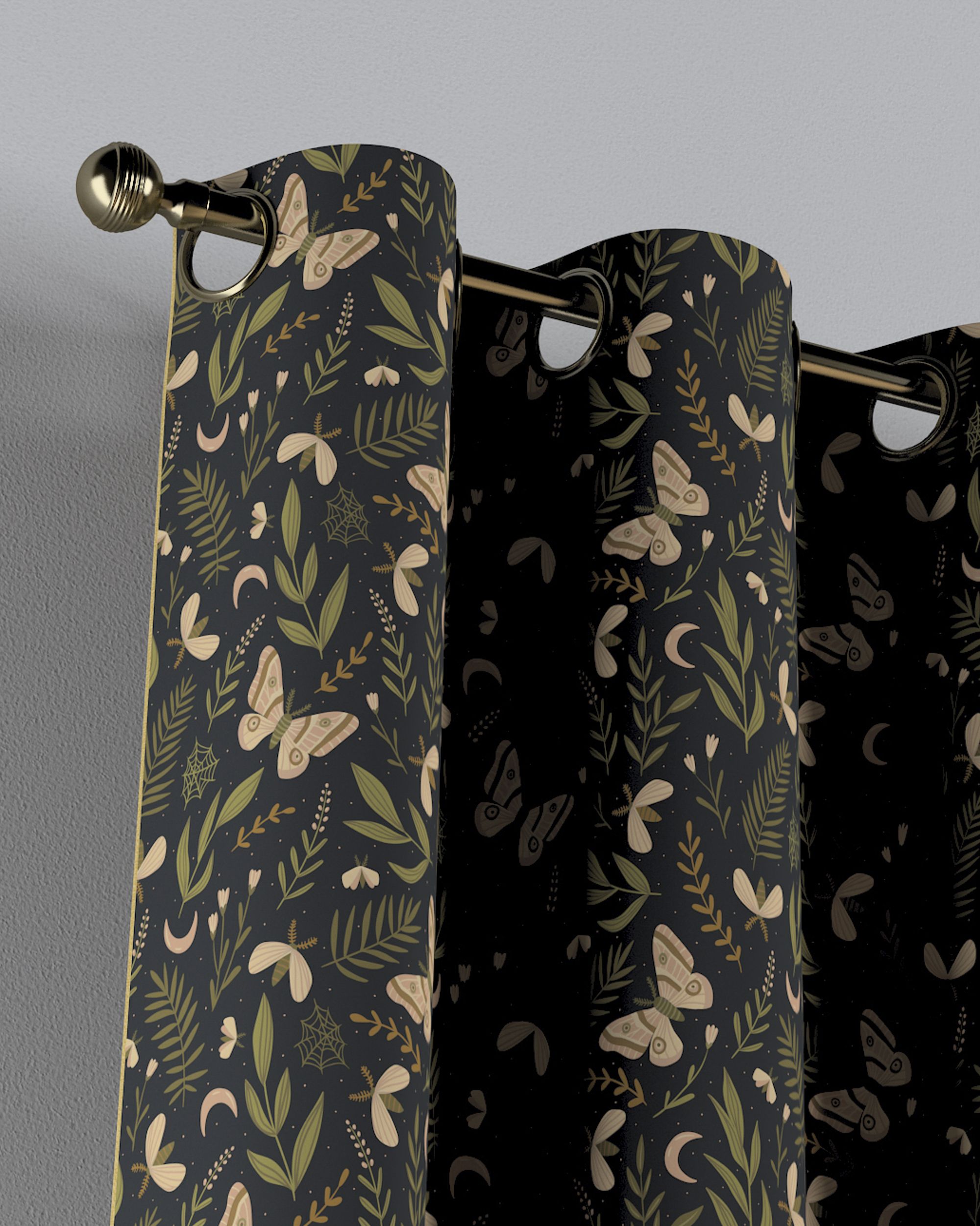 Eyelet curtain colour black fabric patterned (hover)