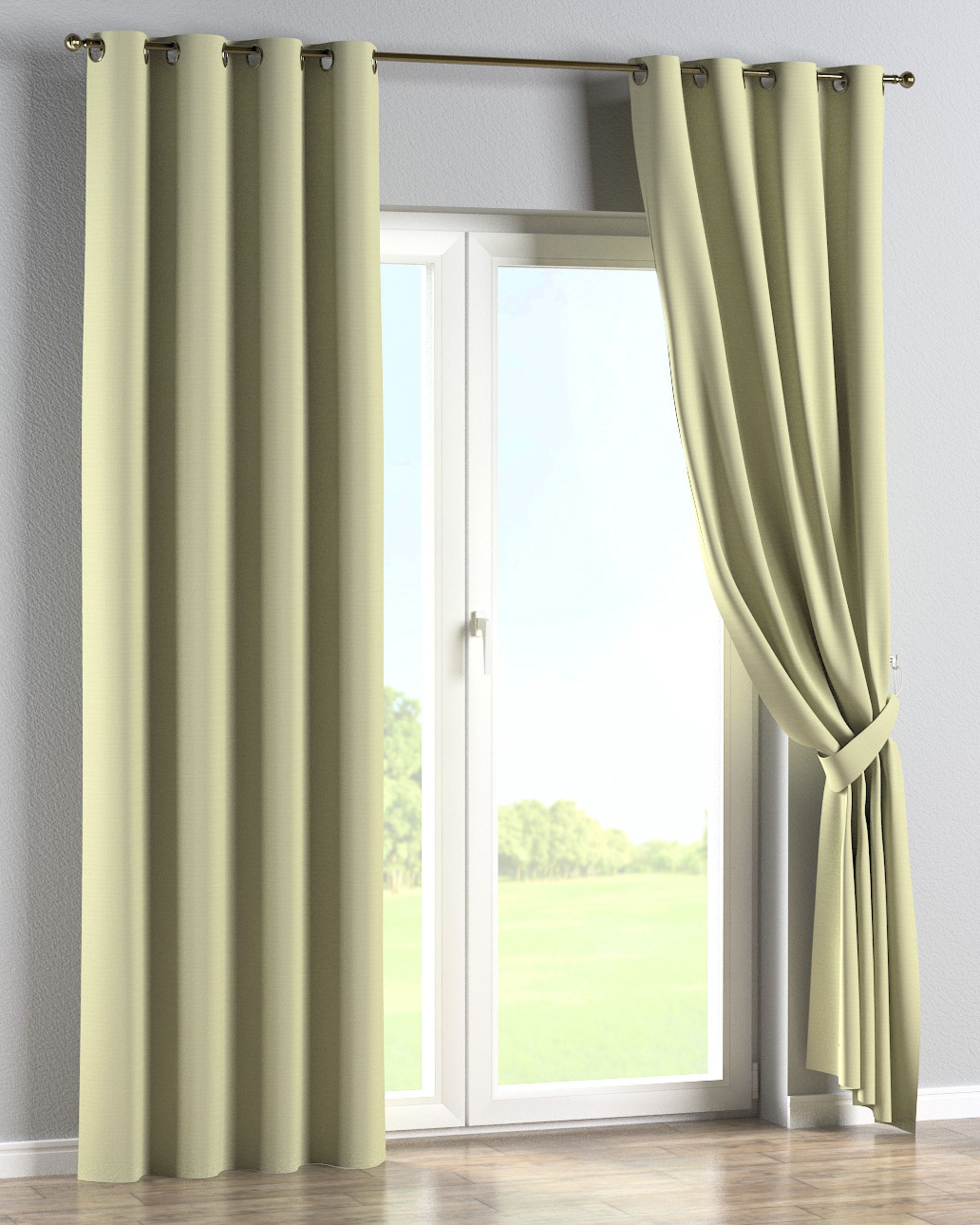 Eyelet curtain colour green fabric outdoor, structured (hover)