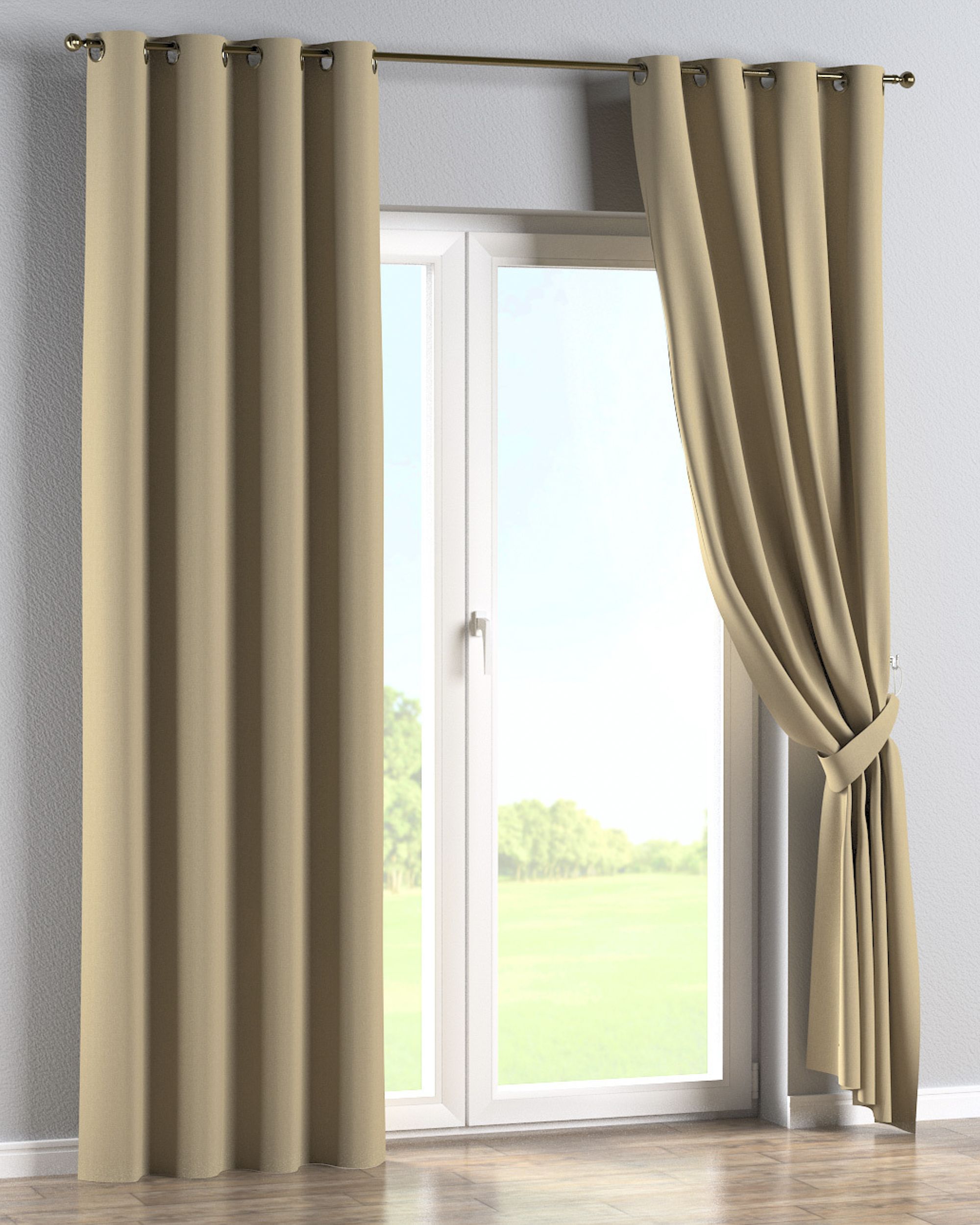 Eyelet curtain colour beige fabric outdoor, structured (hover)
