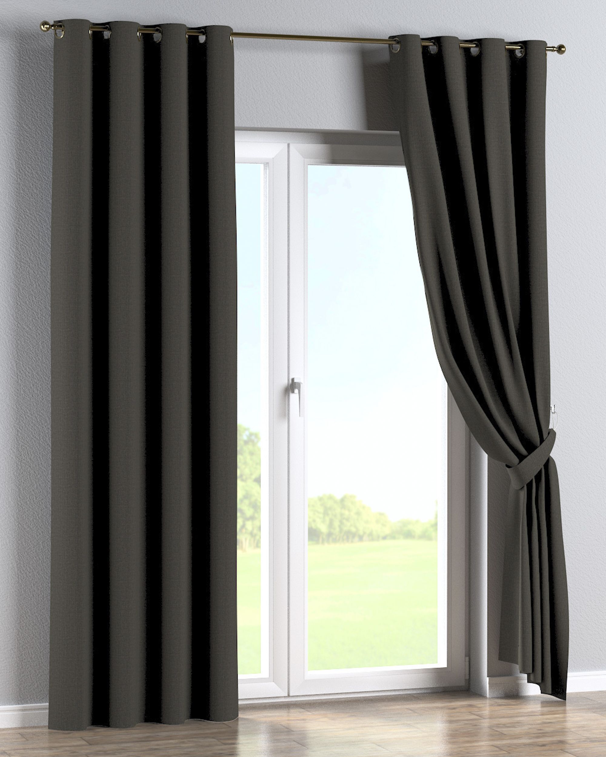 Eyelet curtain colour brown fabric outdoor, structured (hover)