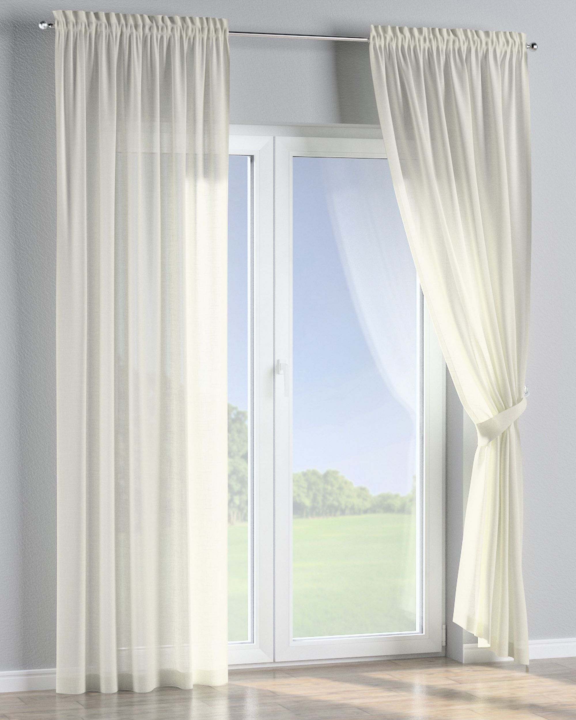 Slot and frill curtain colour cream fabric semi-sheer, structured (hover)