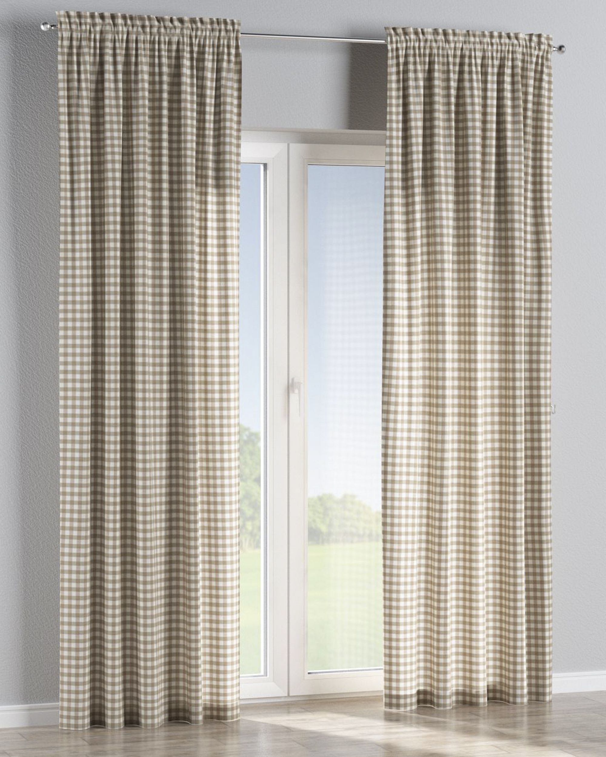 Slot and frill curtain colour beige fabric patterned