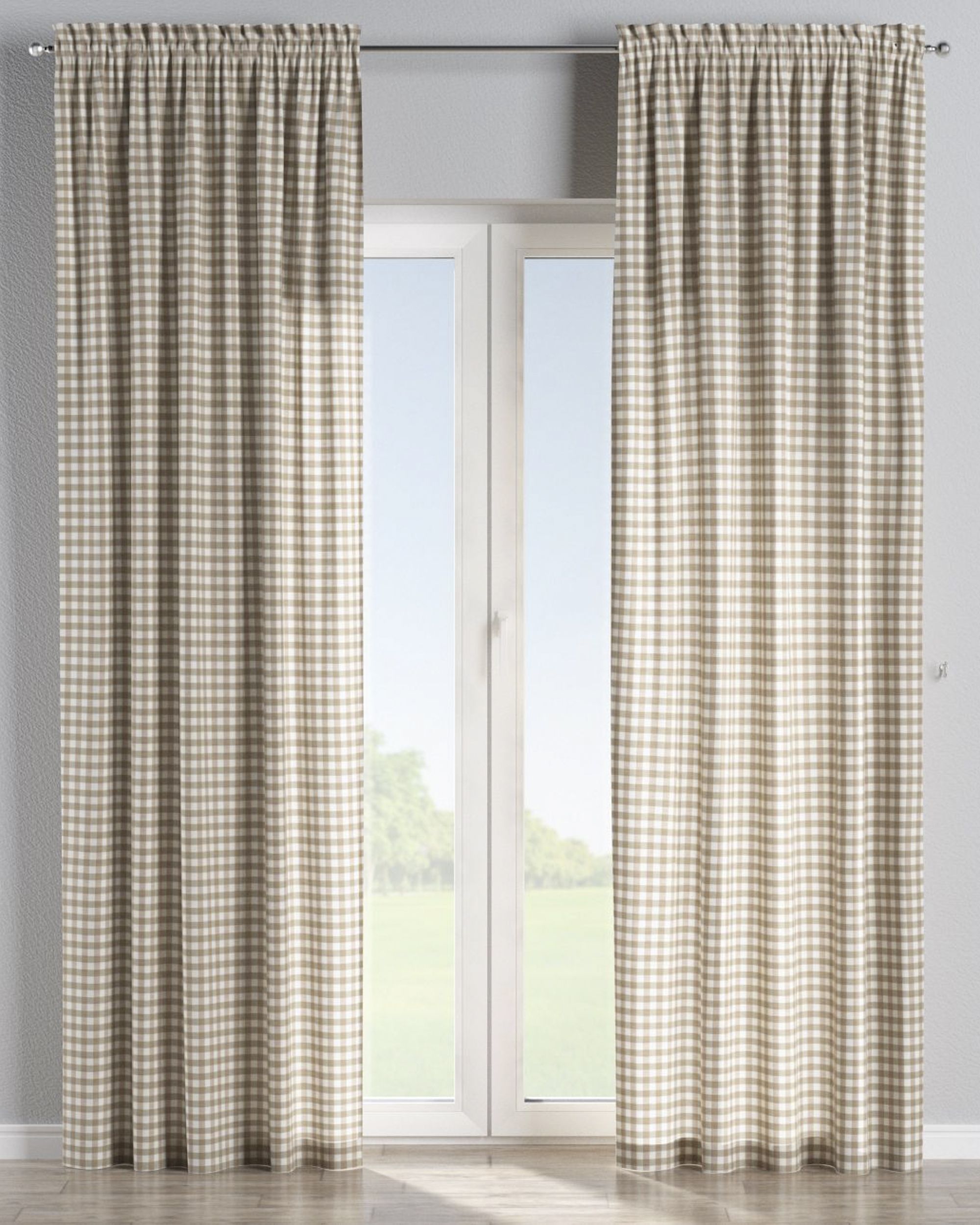Slot and frill curtain colour beige fabric patterned (hover)