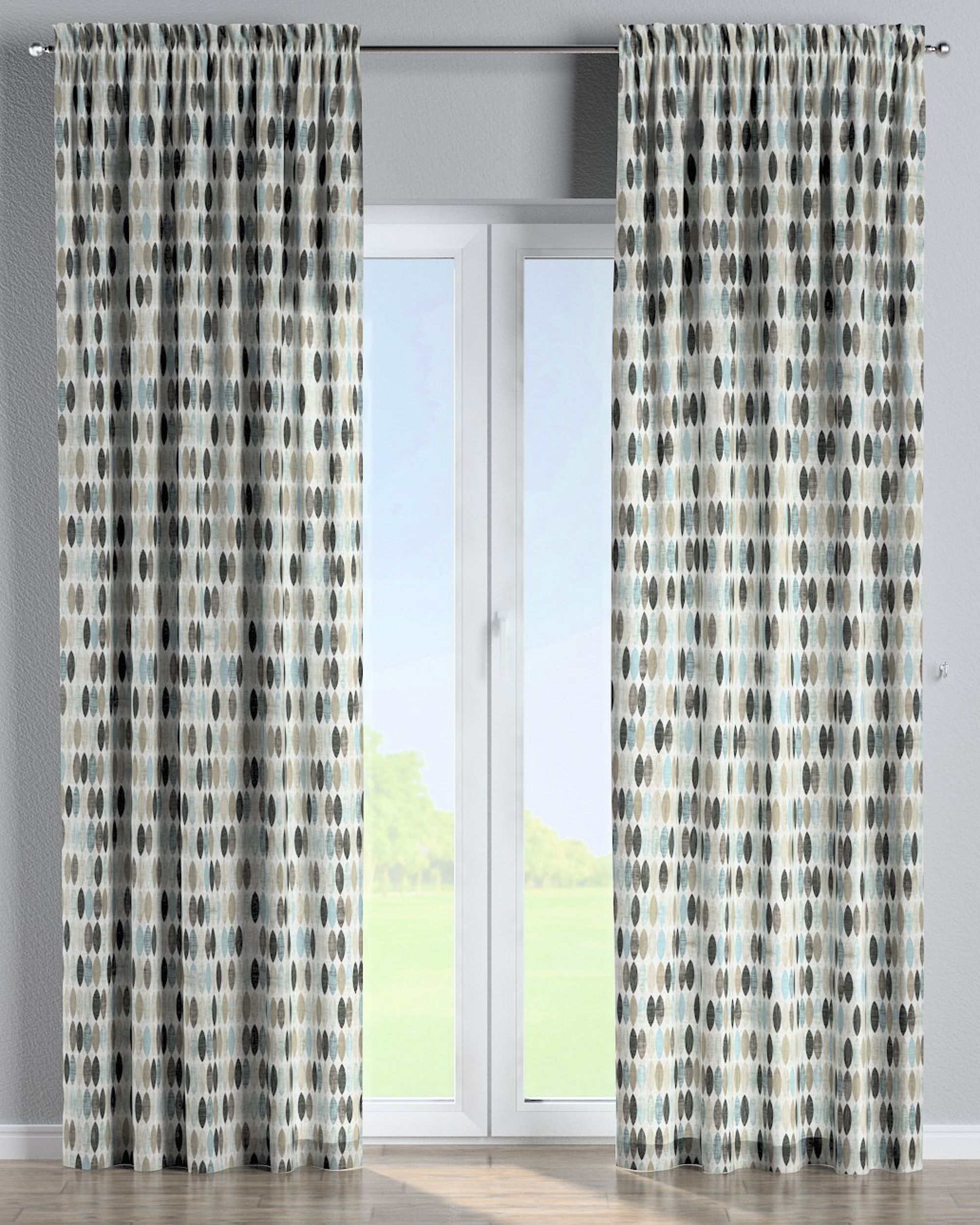 Slot and frill curtain colour beige fabric patterned (hover)