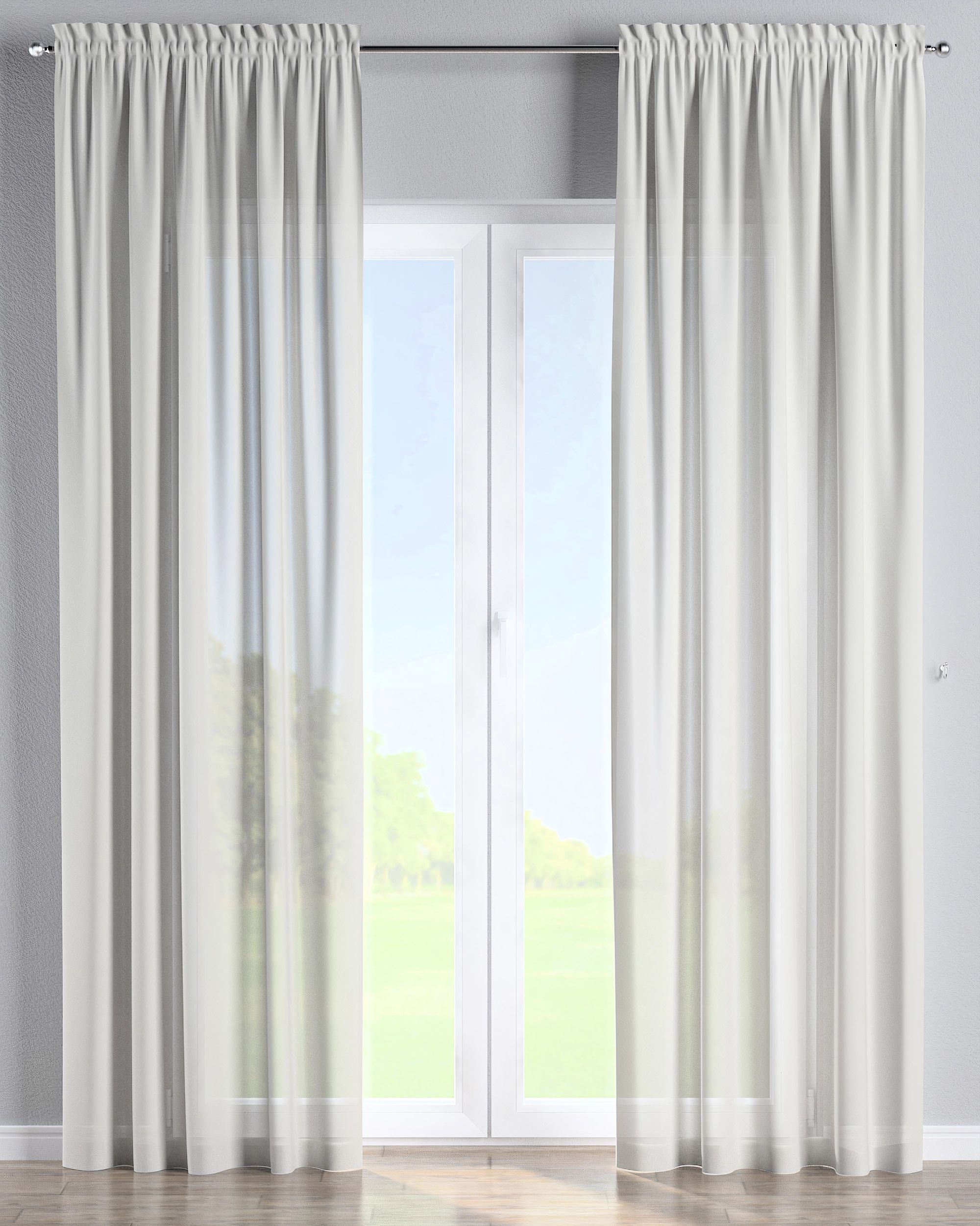 Slot and frill curtain colour cream fabric semi-sheer, structured (hover)