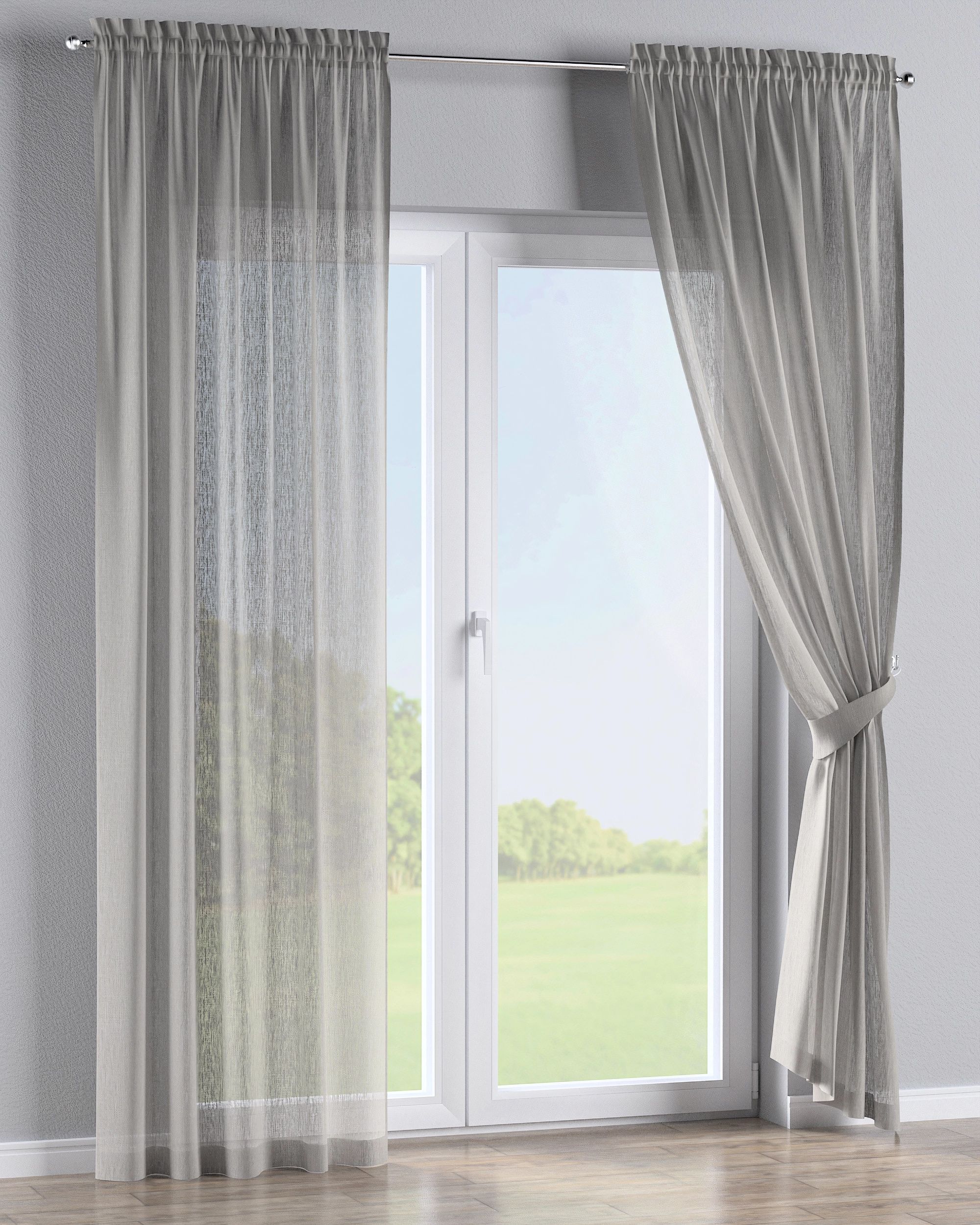 Slot and frill curtain colour beige fabric semi-sheer, structured (hover)