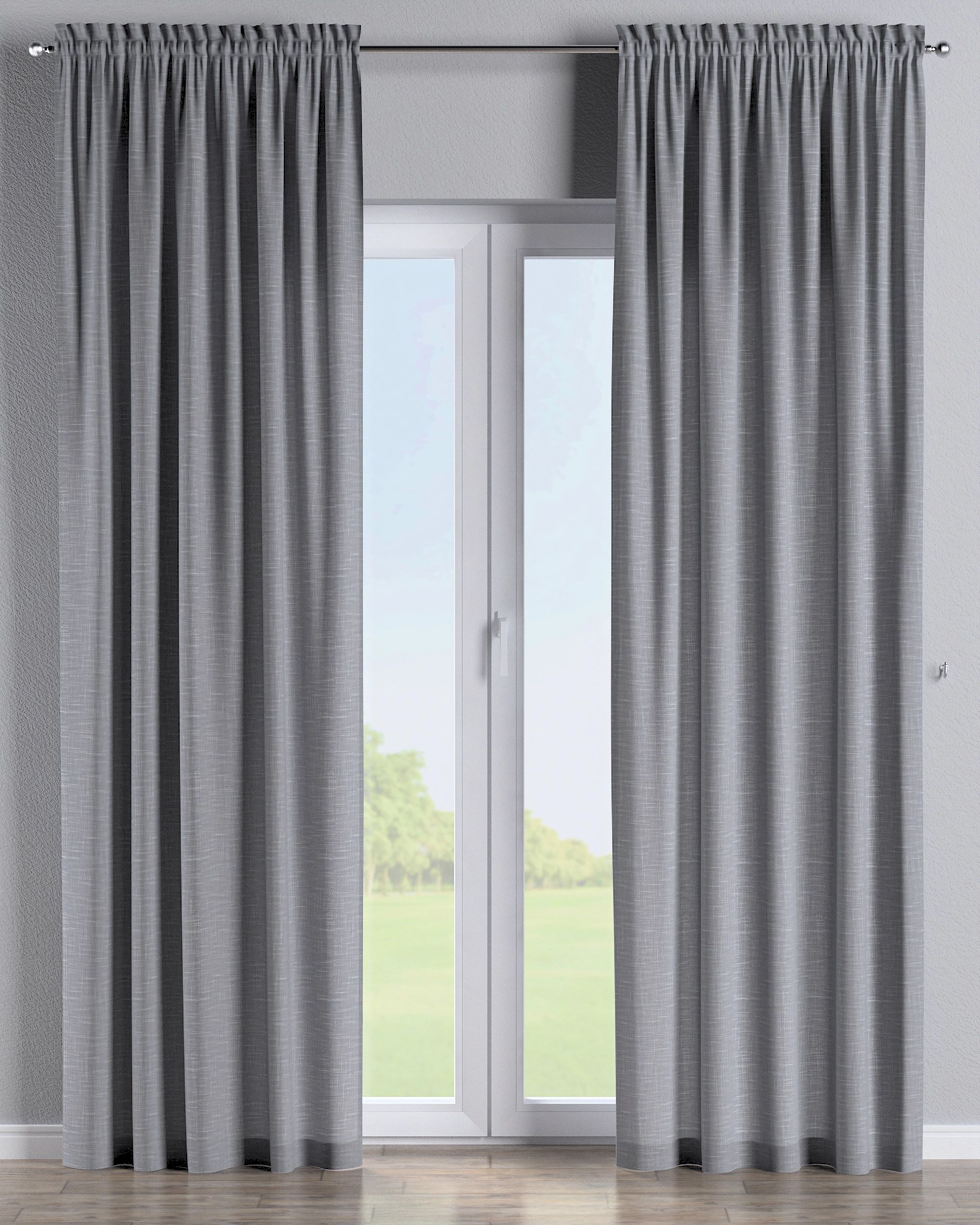 Slot and frill curtain colour grey fabric structured