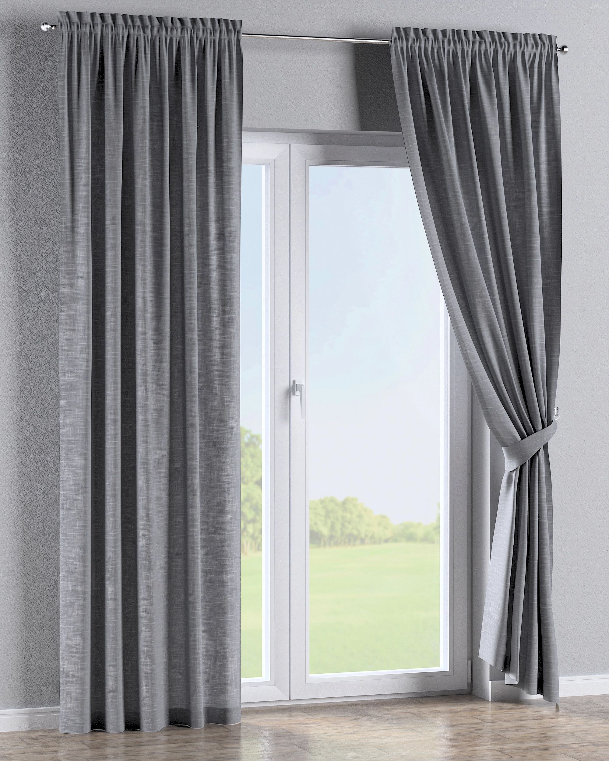 Slot and frill curtain colour grey fabric structured (hover)