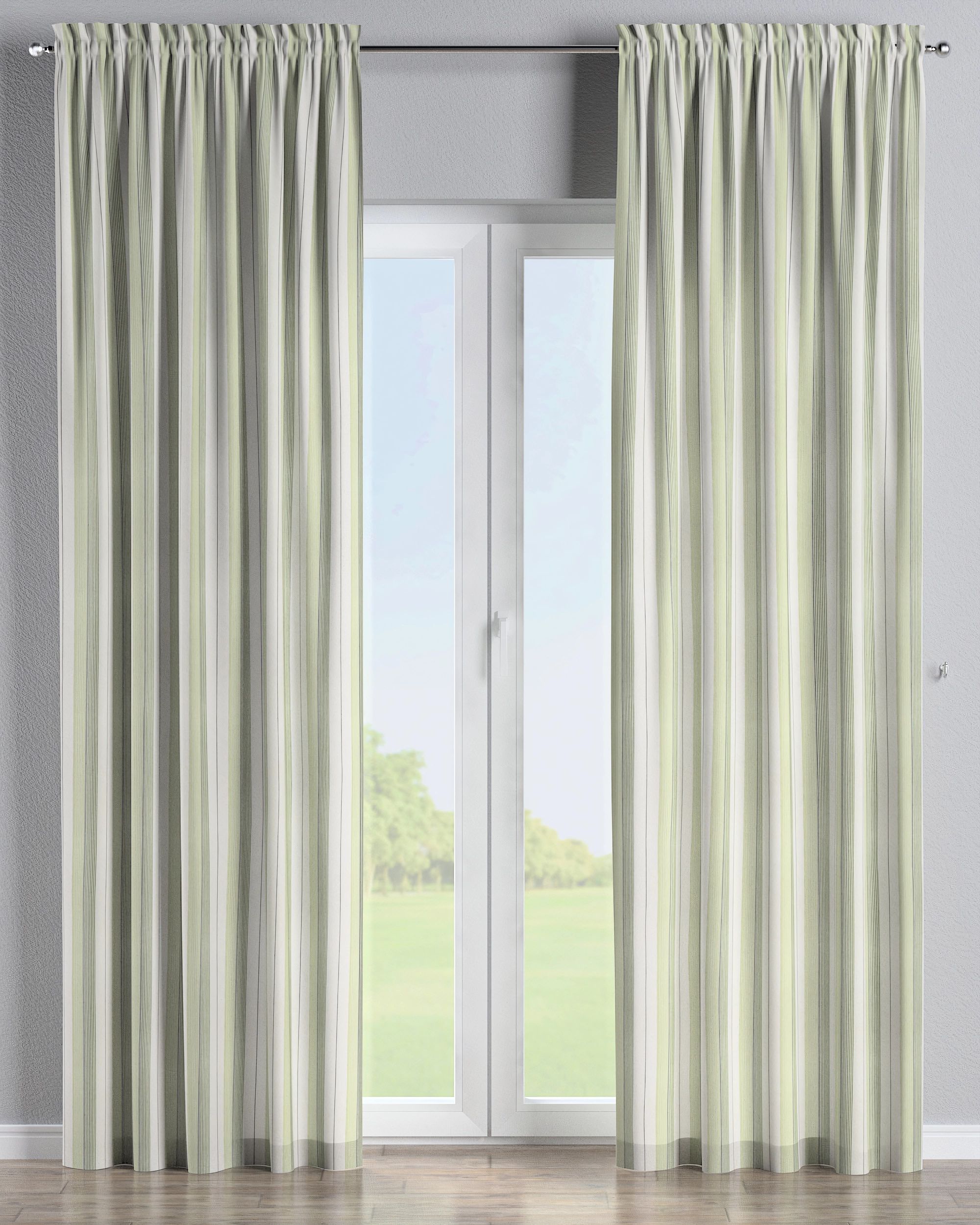 Slot and frill curtain colour green fabric structured, patterned