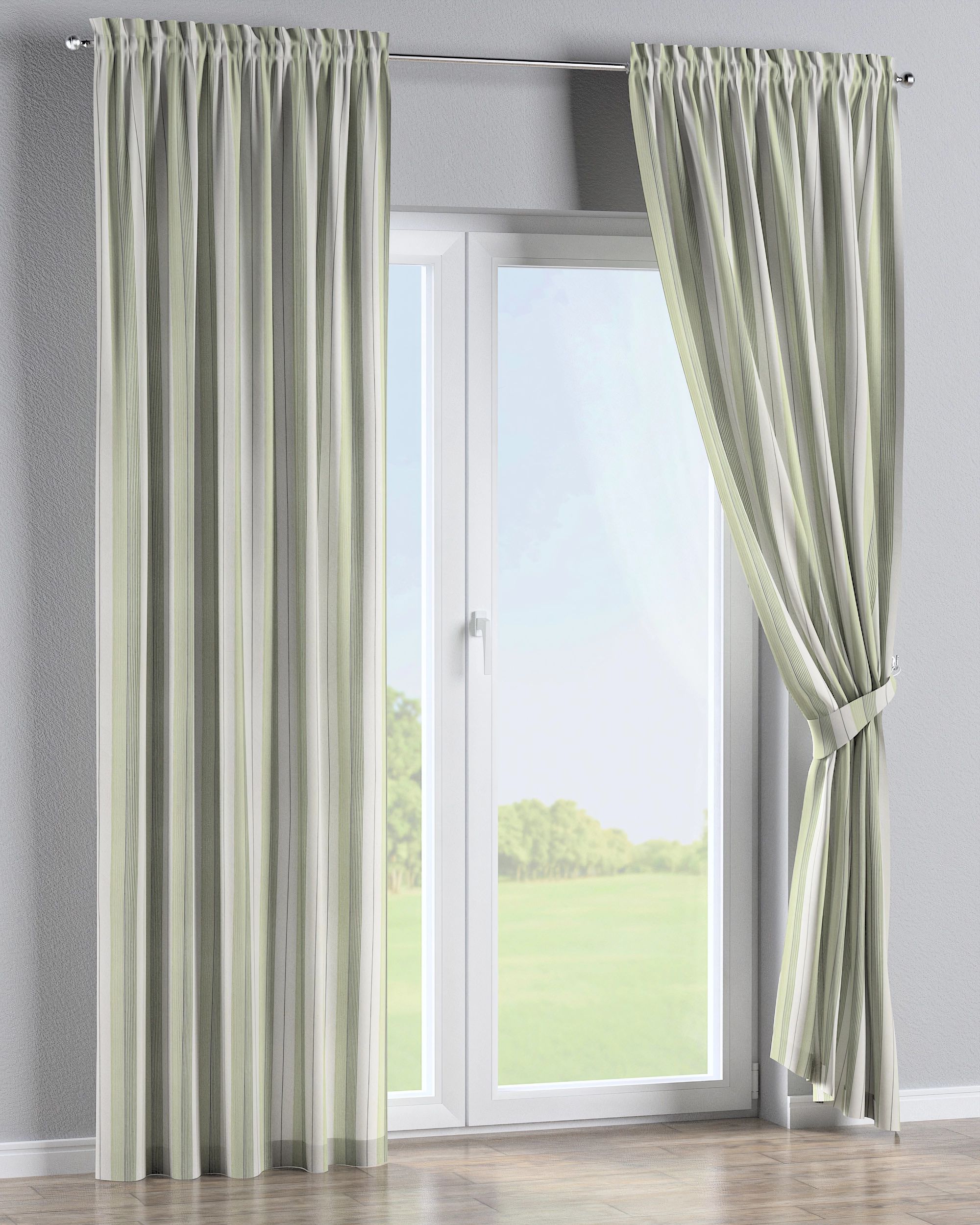 Slot and frill curtain colour green fabric structured, patterned (hover)