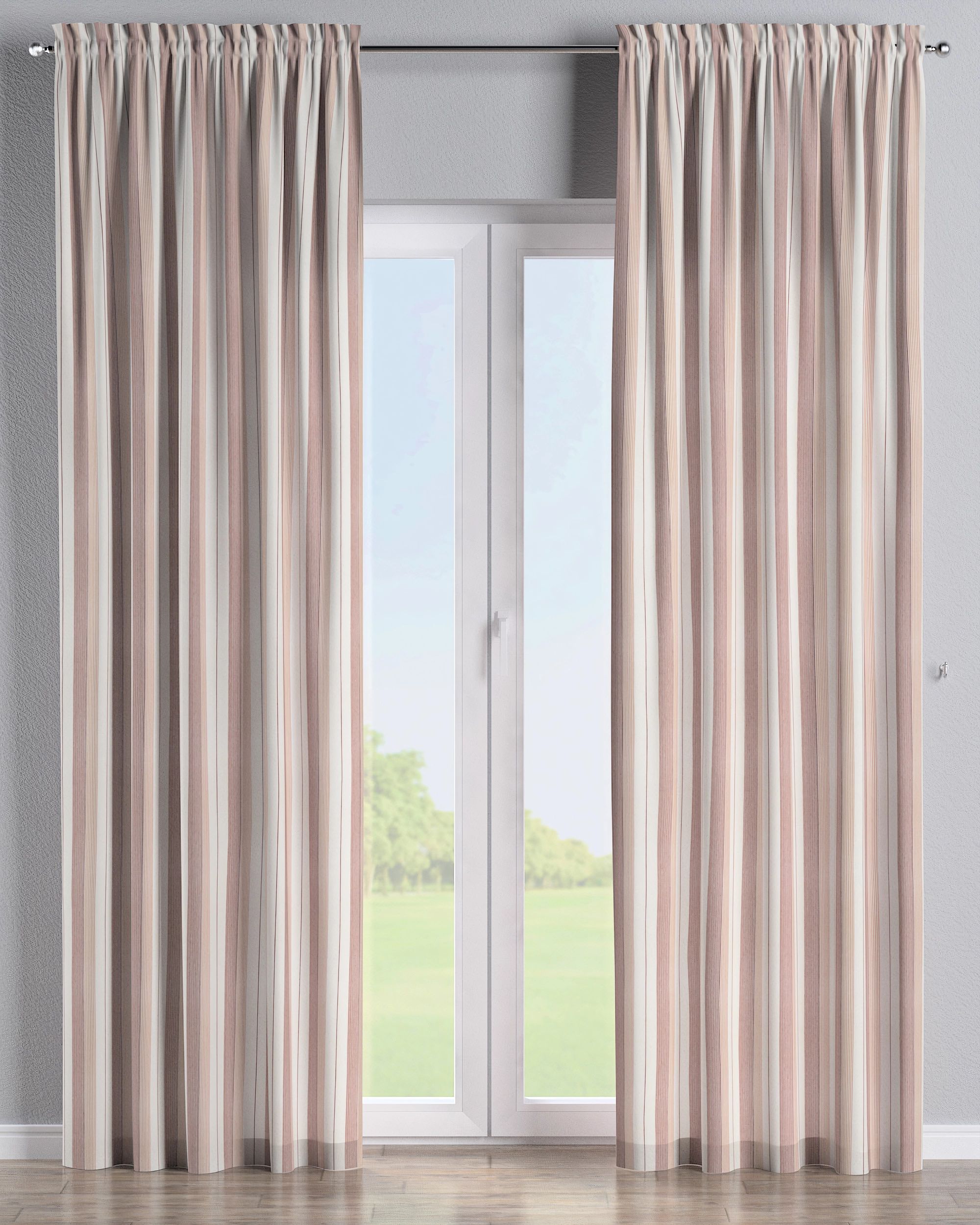 Slot and frill curtain colour red fabric structured, patterned