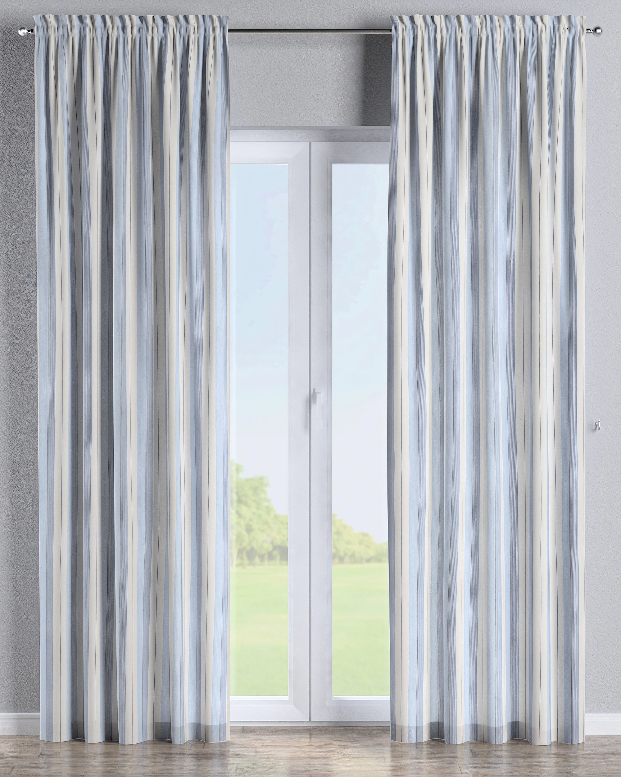 Slot and frill curtain colour blue fabric structured, patterned
