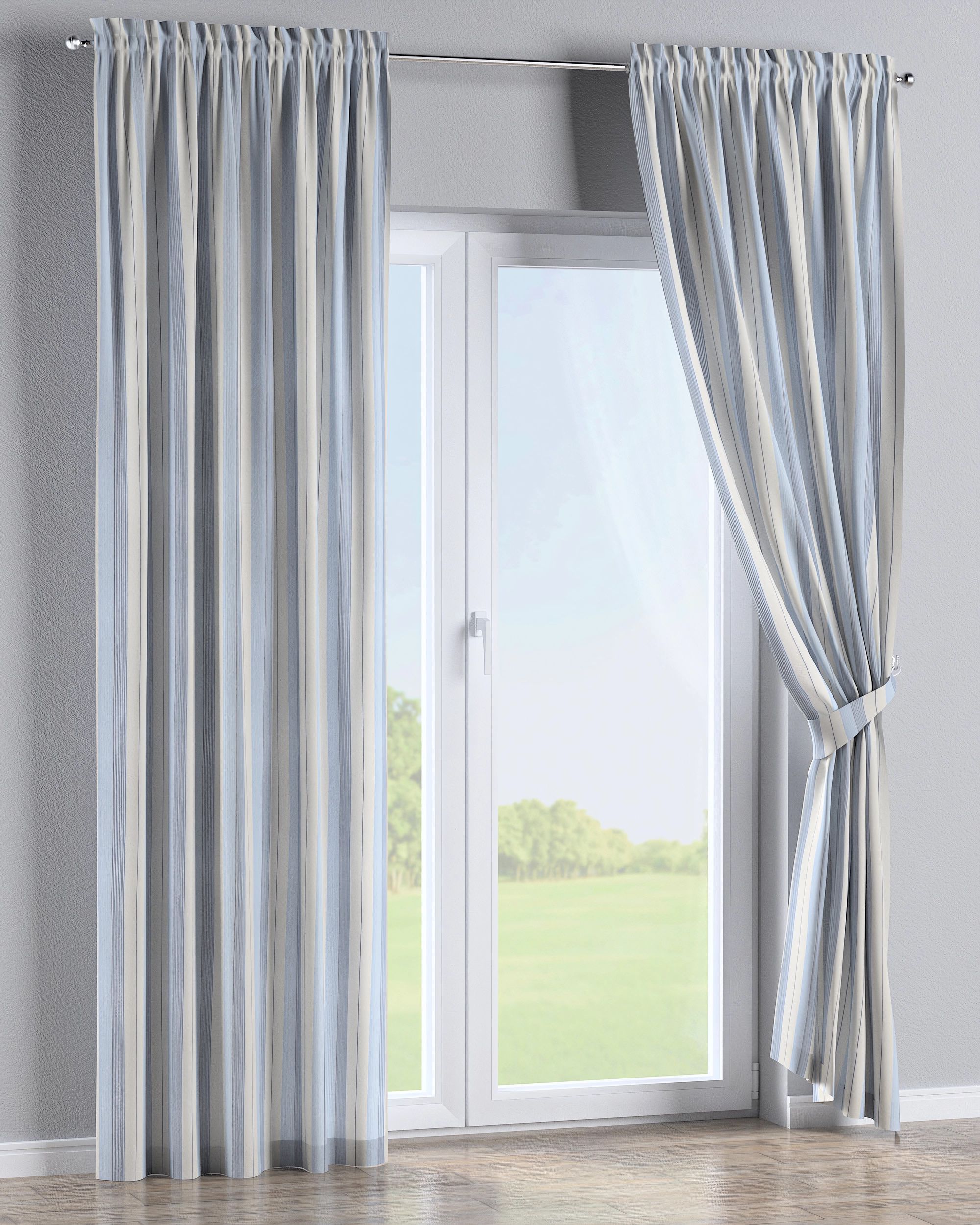 Slot and frill curtain colour blue fabric structured, patterned (hover)